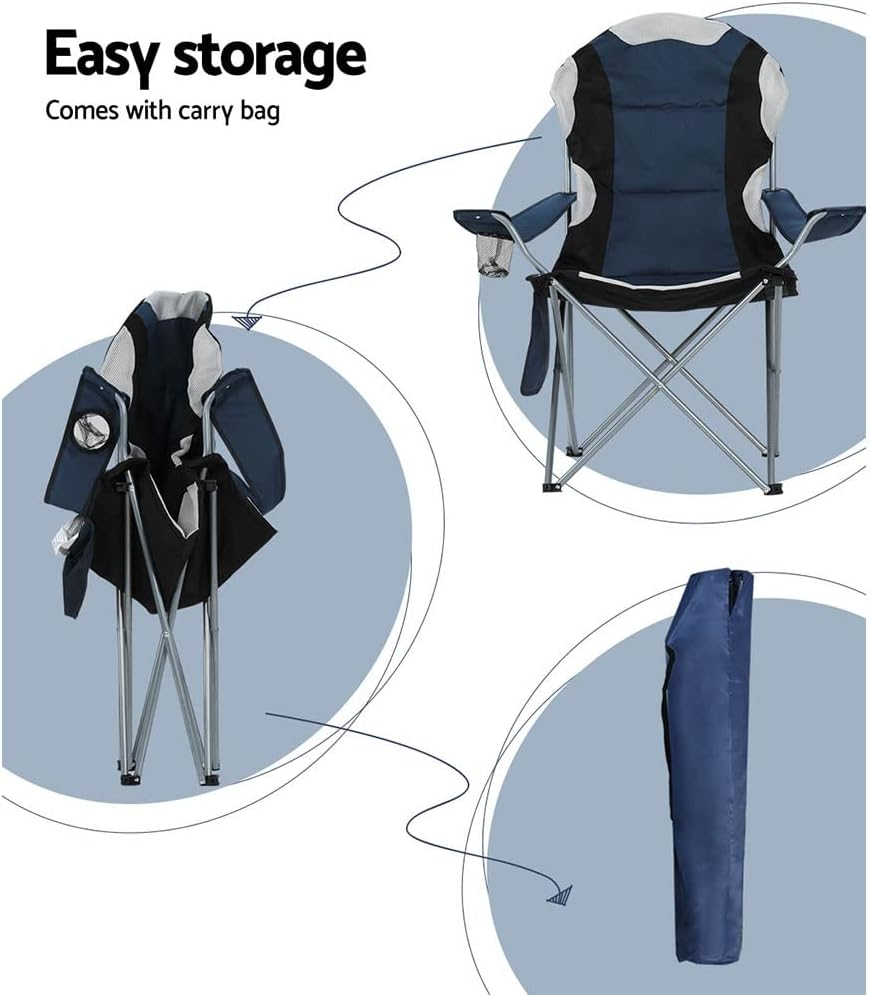 Weisshorn Set of 2 Camping Chairs, Outdoor Armchair Lounge Beach Chair Portable Folding Lightweight Camp Lounger Travel Hiking Fishing Picnic Gear, with Carry Bag Drink Holder Foldable Navy - Grey image number 4