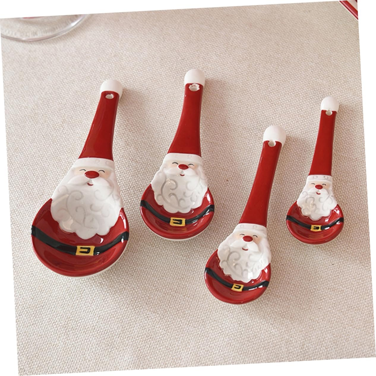 Santa Claus Ceramic Measuring Spoon Set 4Pcs Christmas Style Baking Spoons for Kitchen Decor image number 3