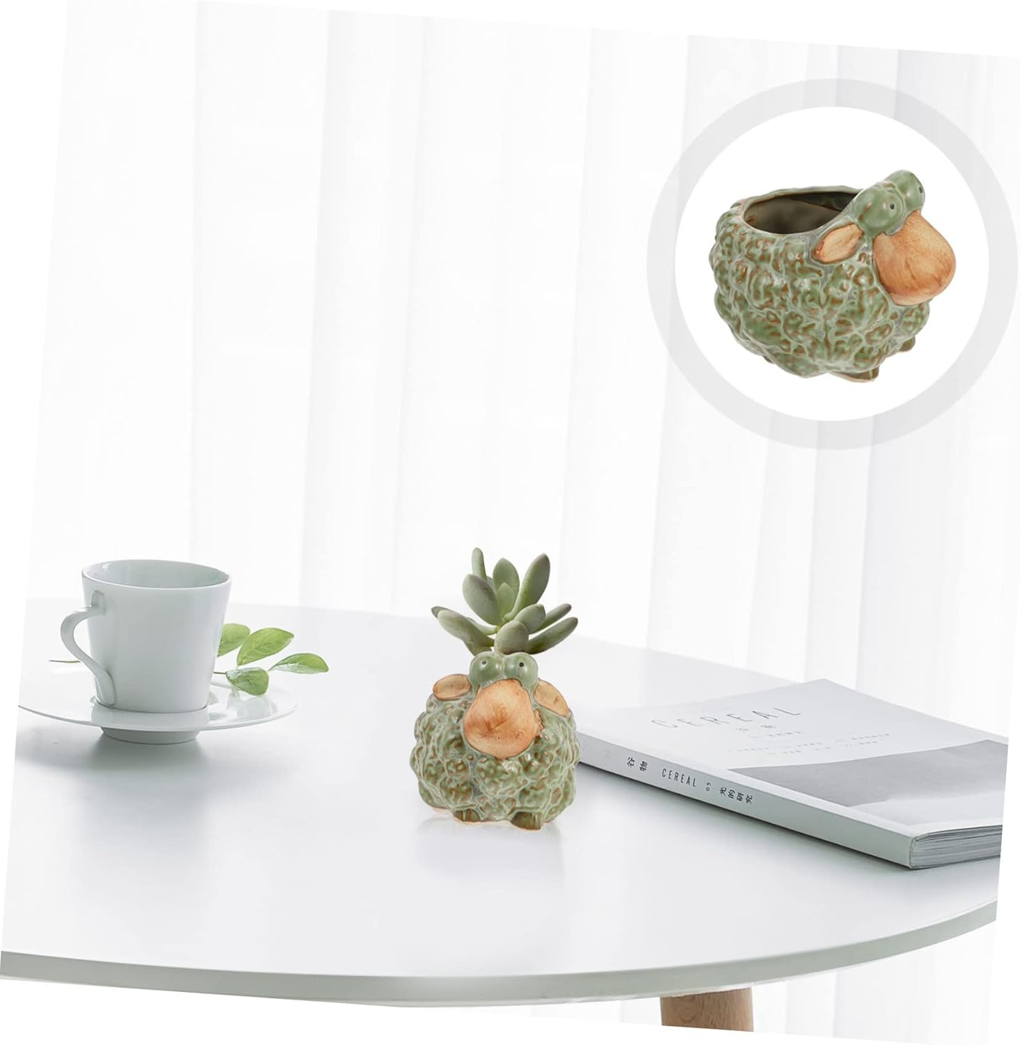 Yardwe 2Pcs Ceramic Sheep Gardening Pot Hand-Glazed Flowerpot for Artificial Plants Novelty Planter