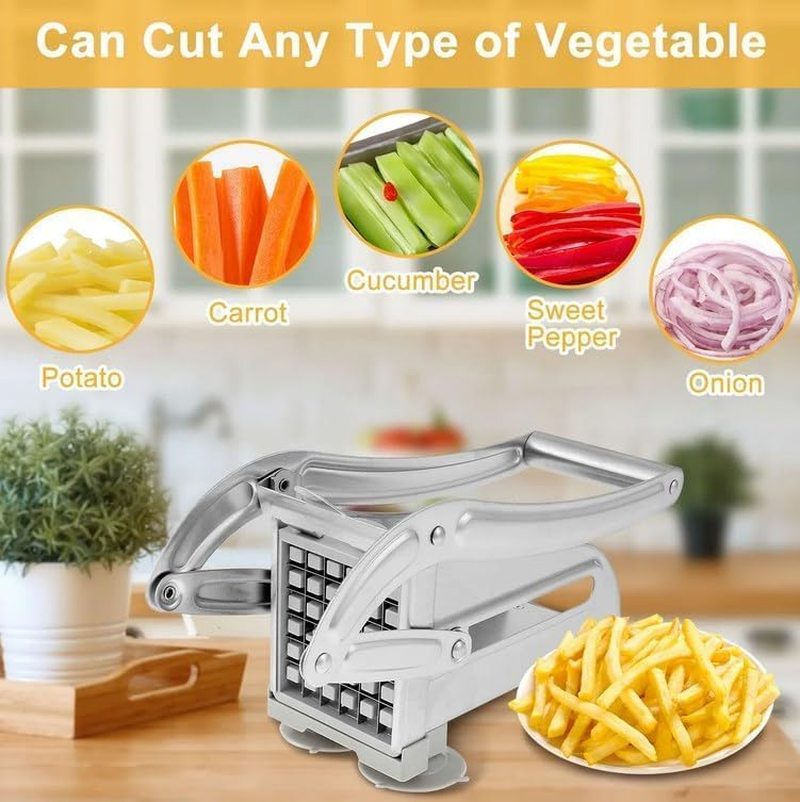 French Fry Cutter, Potato Chipper with 2 Blades Stainless Steel Potato Chip Cutter Machine Chip Tool with Non- Slip Base for Home Kitchen Vegetables and Fruits image number 6