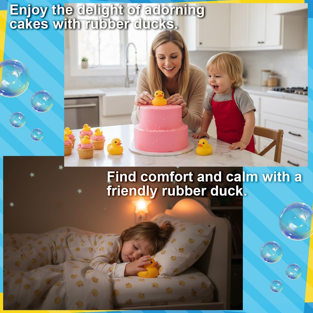 10 Pcs Waterproof No Bebe Noise 3 Inch Rubber Funny Yellow Duck/Duckies Bath/Pool/Water Float Toy Stuffed with Sealed Plug without Hole with No Hole for Kids in Bulk for Birthday Party Cake Topper,Au image number 4