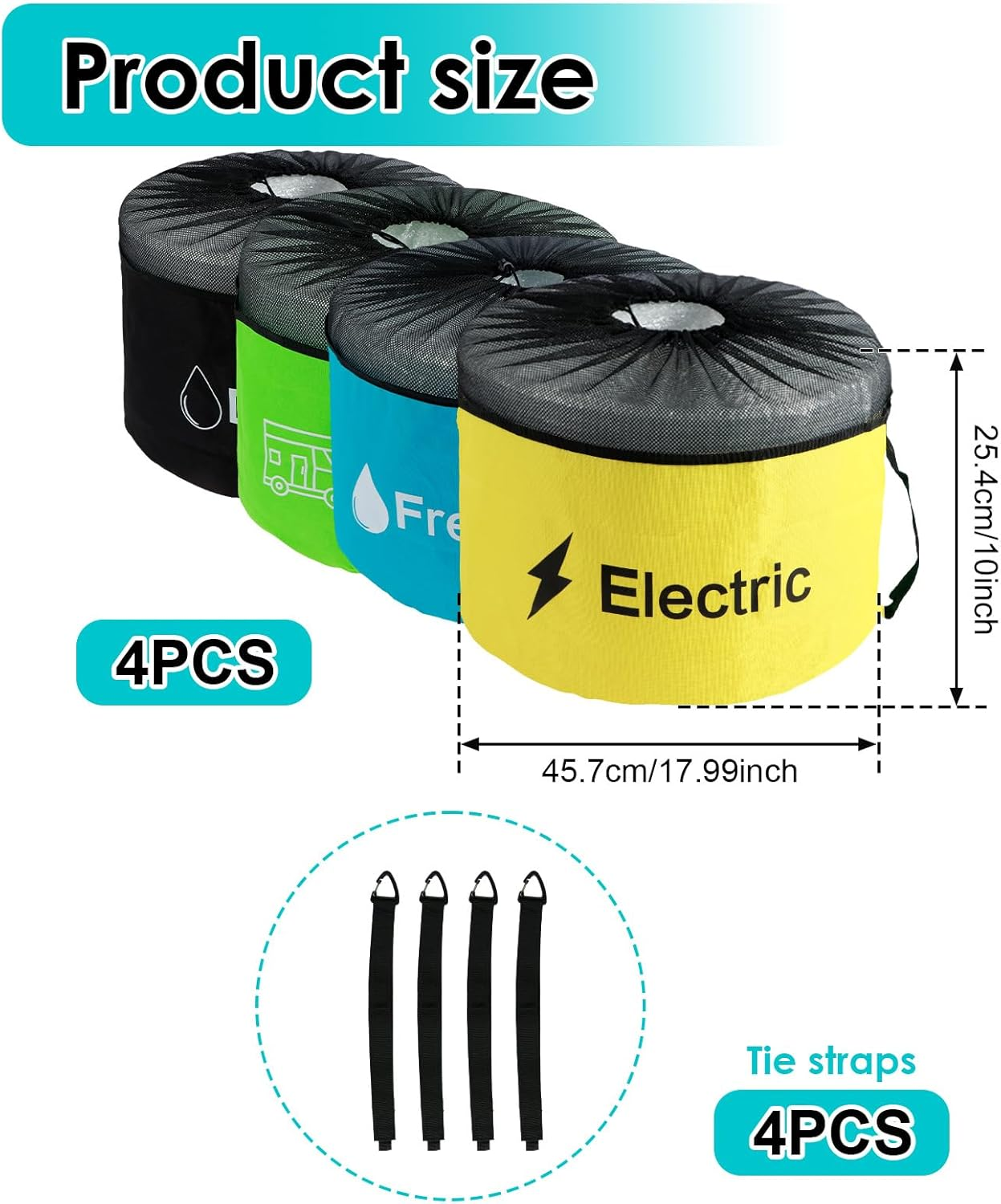 US 3/4Pcs RV Hose Storage Bags with Mesh Top Waterproof RV Utility Bag Multifunctional RV Accessories Storage Bags with Straps Large Sewer Hose Bag for Fresh/Black Water Hoses Electrical Cords image number 3