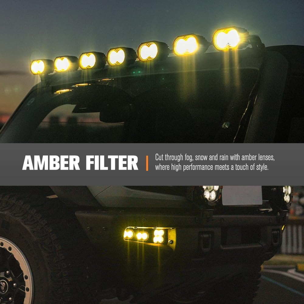 LIGHTFOX 3 Inch LED Pod Lights, 2 PCS 3834LM 18&deg; Spot Beam Light with Dual Color Spot&Flood Lens Covers, IP68 Die-Cast Aluminum Off-Road Rectangle Driving Lights with Anti-Corrosion Coating for 4X4 image number 3