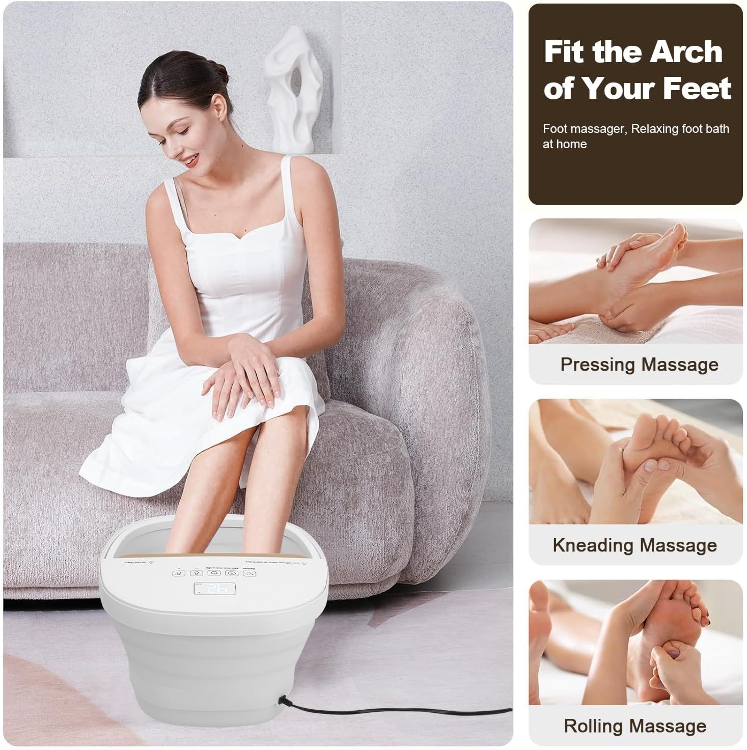 Mothers Day Gift Ideas, Foot Spa Bath Massager with Heat,Timer,Bubbles, Red Light, 6 Massage Roller Pedicure Tub,Collapsible Foot Soaker, Gifts for Women Men Mom Dad, Fathers Day image number 5