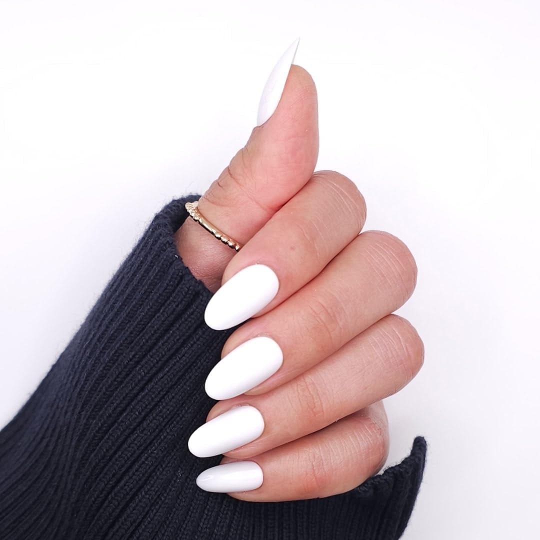 NKA PRESS on NAIL KIT -FALSE ACRYLIC FAKE PRESS on NAILS -PREMIUM 28PC REUSABLE MEDIUM OVAL WHITE -FROST image number 1