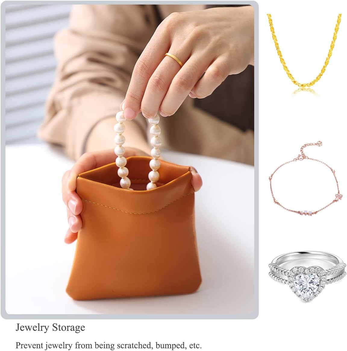 ALUXY Pocket Cosmetic Bag, Waterproof Leather No Zipper Self-Closing Portable Travel Makeup Pouch, A, Modern and Simple image number 3