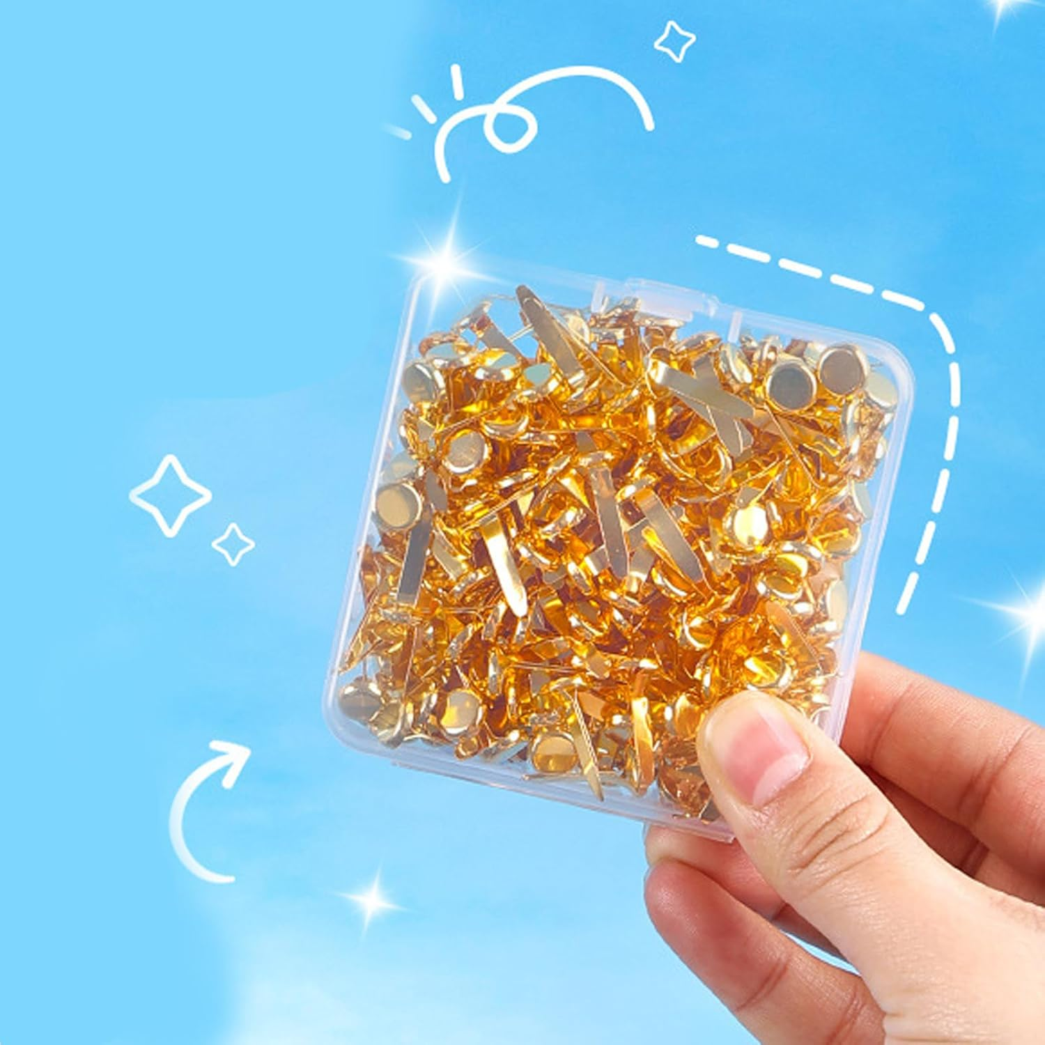 100Pcs round Head Double-Prong Rivets ，Foot Nails，Paper Fasteners ，For Craft Art Crafting School Project Decorative Clipbook Creation DIY Supplies. (Gold) image number 5