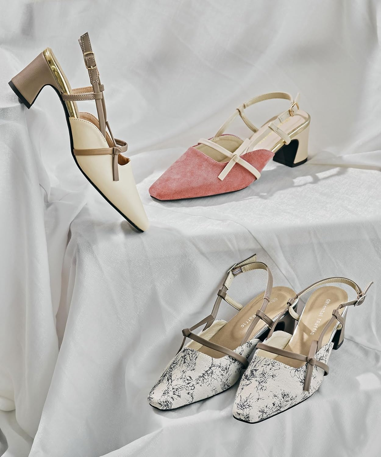 Oriental Traffic 51314 Women'S Pumps, Office Casual, Commuting, Square Toe, Heel Strap, Side Ribbon image number 6