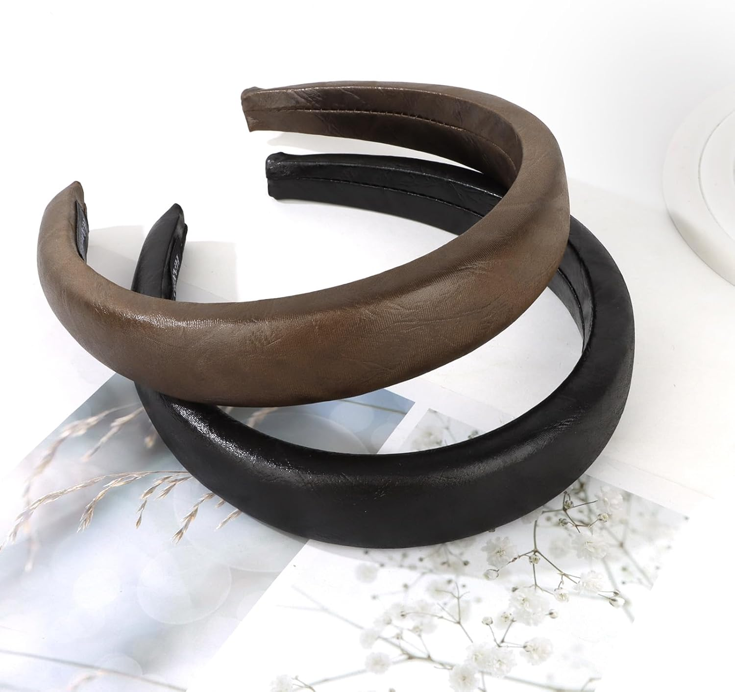 Pruadeor Pack of 2 Leather Headbands, Women'S Fashionable Hair Band for Women, Hair Accessories