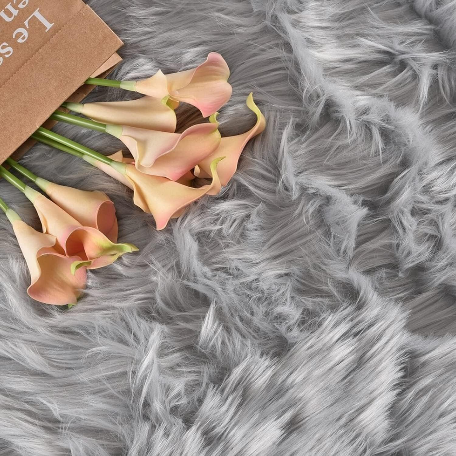 Jaemoose Soft Faux Sheepskin Rug, Faux Fur Rug for Living Room, Fluffy Washable Rug Area Rugs for Bedroom, Kids Girls Boys Home Decor Aesthetic Fluffy Rug, Rectangle (Grey, 80 X 180 Cm) image number 3