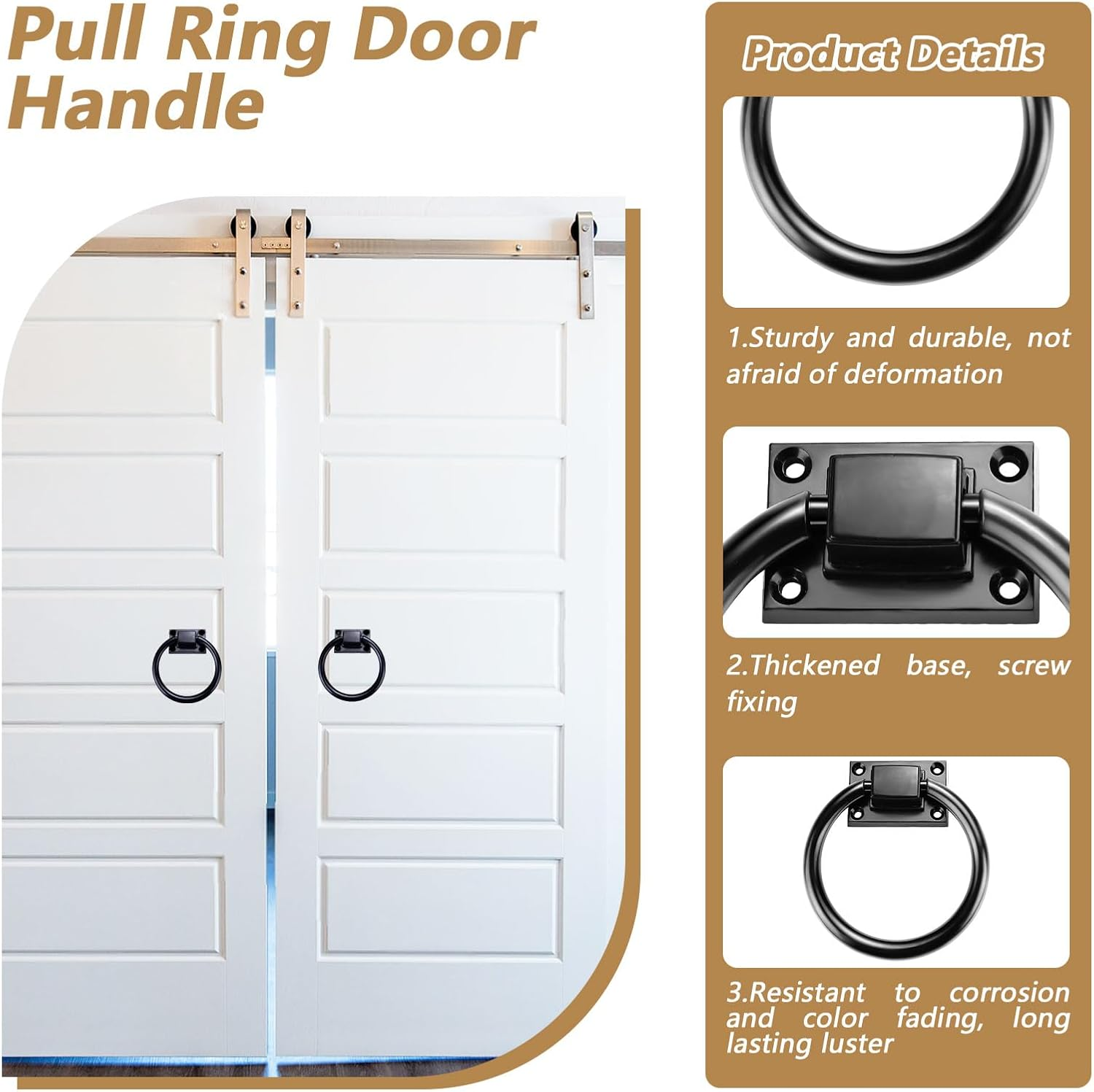 2 Packs 3.8" Black round Ring Door Pull Handle with 8 Screws, Zinc Alloy Sliding Barn Door Handles, Outdoor Garage Gate Handle for Vintage Wooden Sheds Farmhouse Garden Hallway Closets Drawers (2Pcs) - 2Pcs image number 3