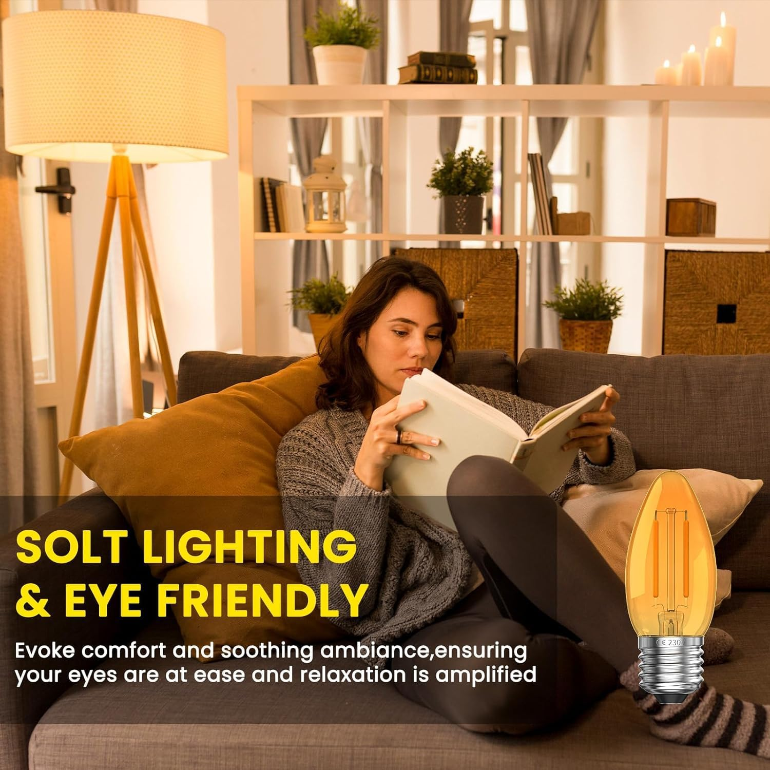 2W E27 LED Vintage Light Candle Bulbs - E27 Edison Screw LED Bulb Ultra Warm White 2200K C35 Dim Low Watt Light Bulb Amber Glass Orange Bulbs,Equivalent 20W,Non-Dimmable,2-Pack image number 3