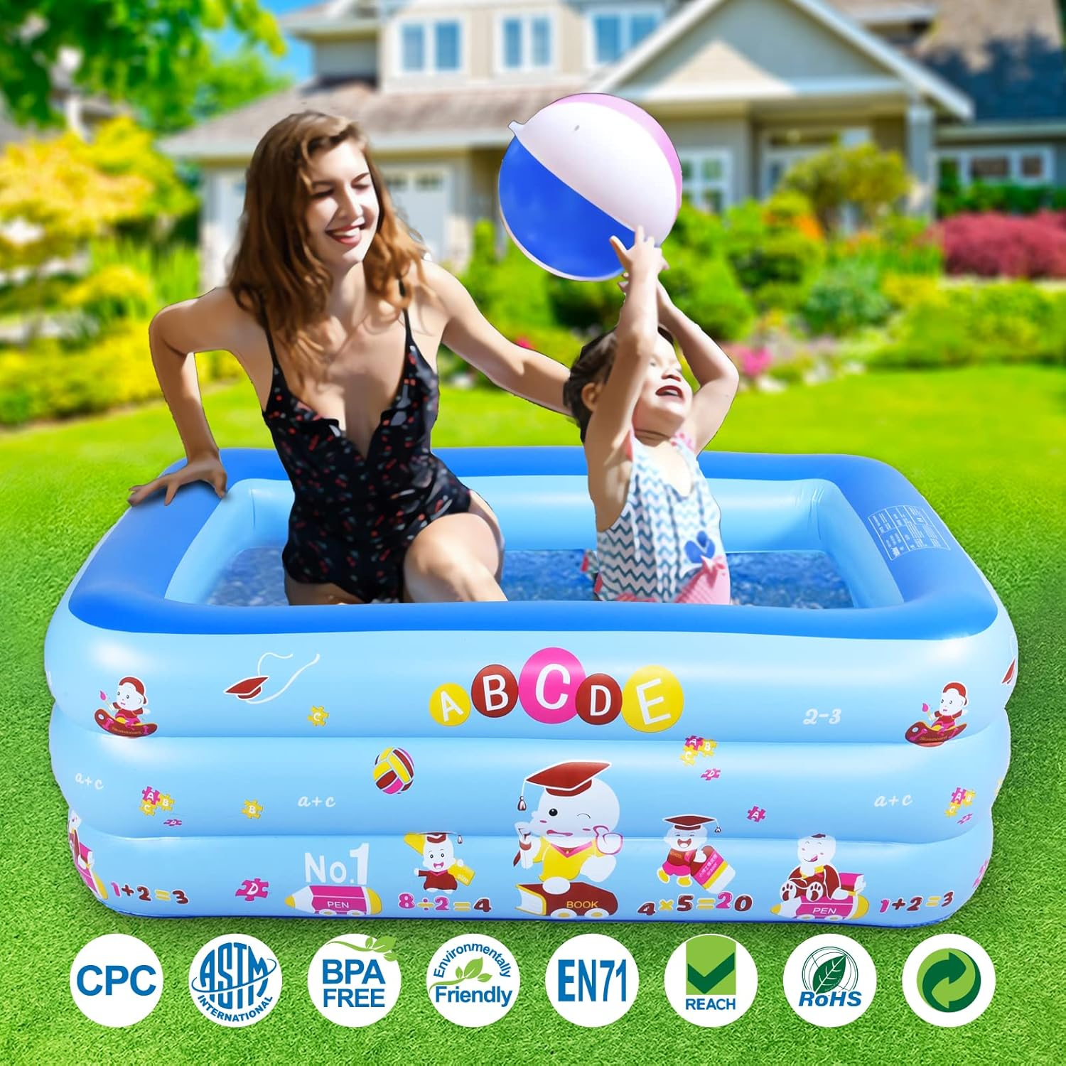 Inflatable Pool for Indoor or Outdoor, 59"&times;43"&times;20" Summer Fun, Kids Pool with Inflatable Soft Floor, Ball Pit image number 5