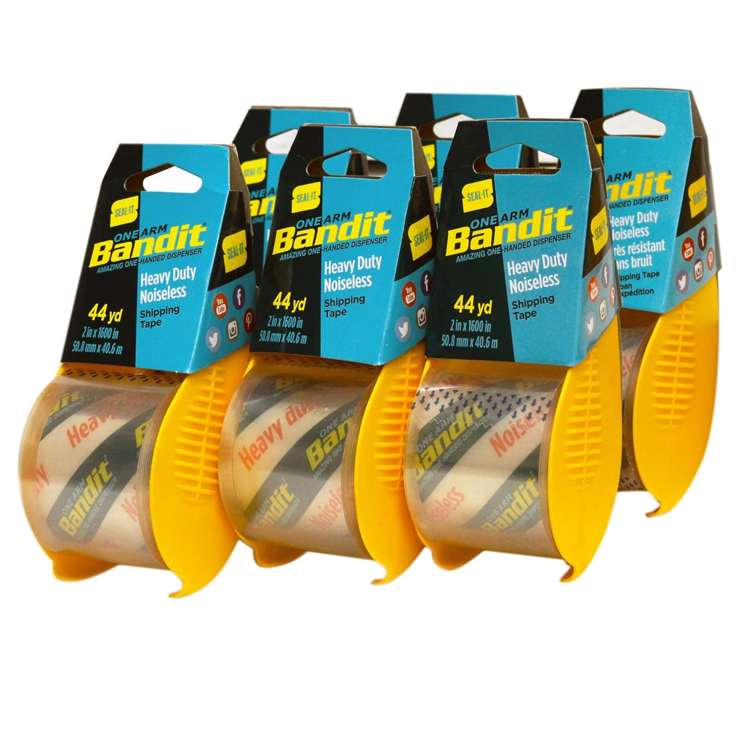 Seal-It Bandit Shipping Tape in Noiseless One Arm Dispenser, 6 Pack, 2" X 1600" Each Noiseless with One Arm Dispenser image number 6
