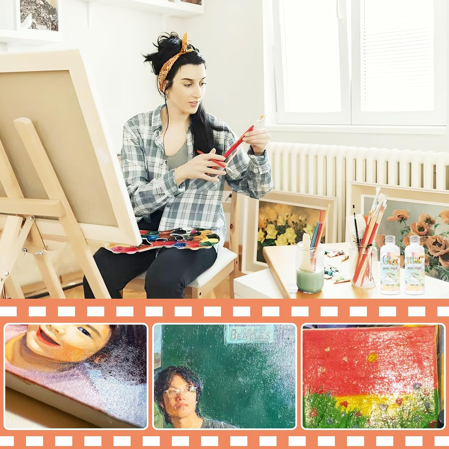 Gloss Varnish for Acrylic Painting, 2 X 100Ml Acrylic Varnish, Acrylic Paint Sealer Keeps Paintings from Yellowing, Cracking, and Dust, Maintains Permanent Color( Gloss + Matte ) image number 2