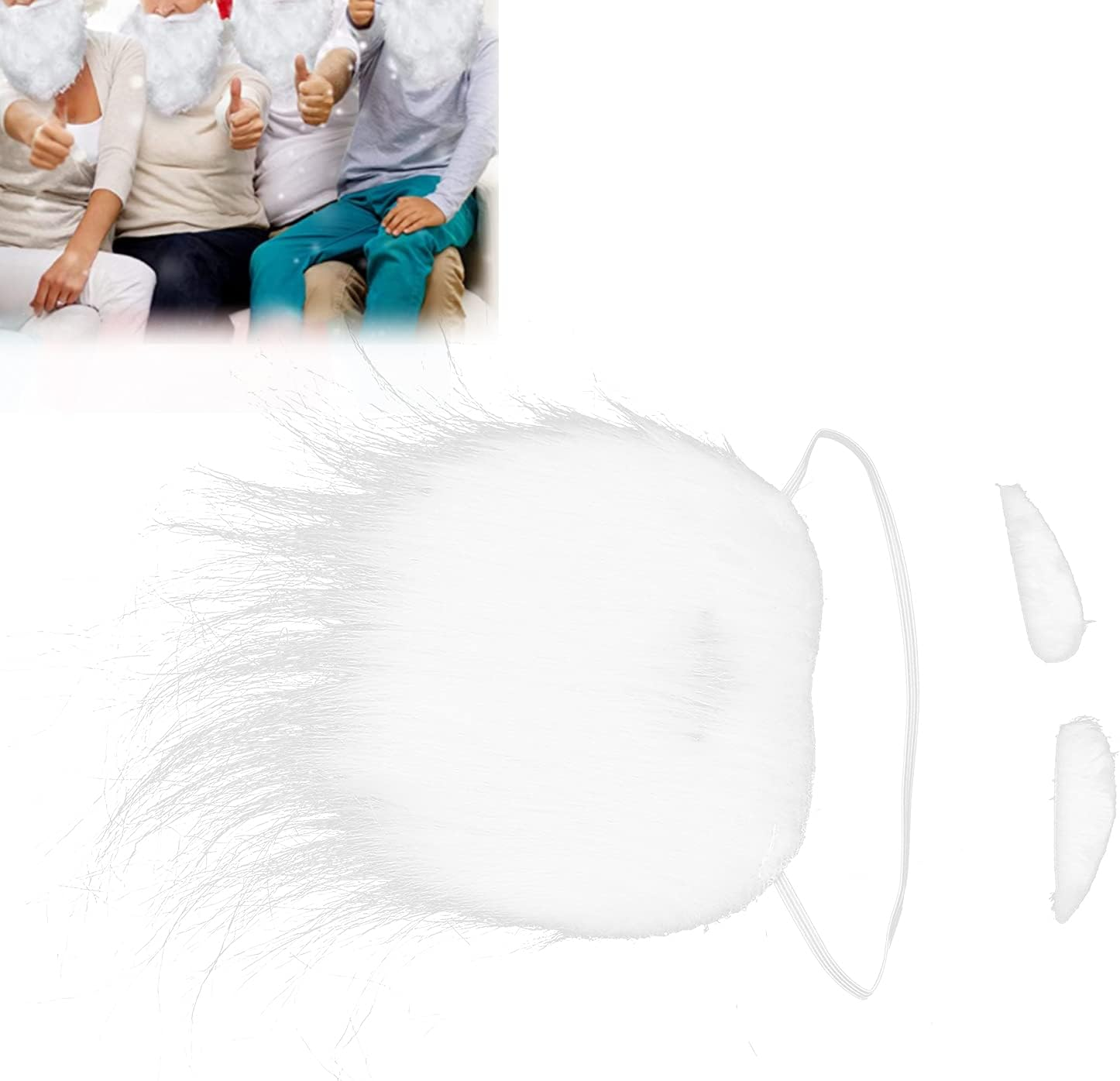 White Fake Beard, White Beard Santa Beard Set Funny Santa Beard for Christmas Party image number 3