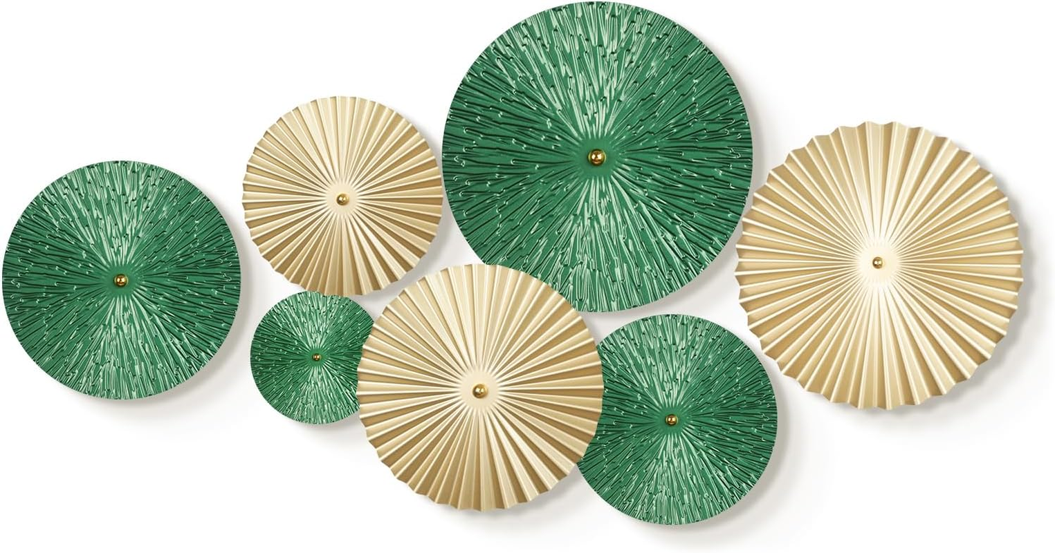 Gold Wall Decor for Living Room, 7PCS Gold Hanging Sculptures Bedroom Decoration, 3D Metal Leaf Wall Art with 5 Sizes, Large Modern Artwork for Home Office Bathroom Kitchen