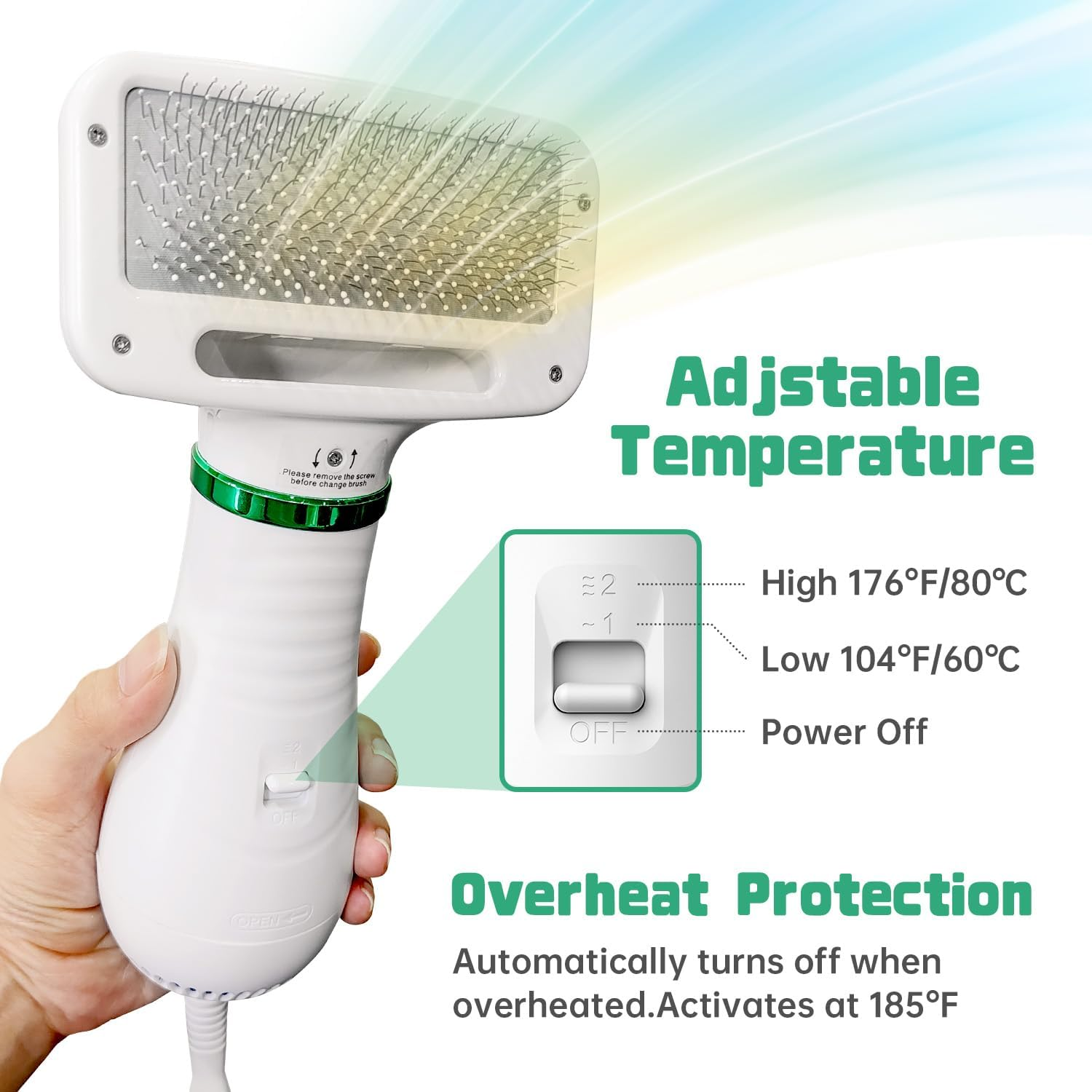 Dog Hair Dryer, 2-In-1 Dog Blow Dryer with Slicker Brush, 300W Pet Hair Dryer for Small and Medium-Sized Dogs and Cats, Dog Grooming Dryer Portable ＆ Adjustable Temperature image number 6