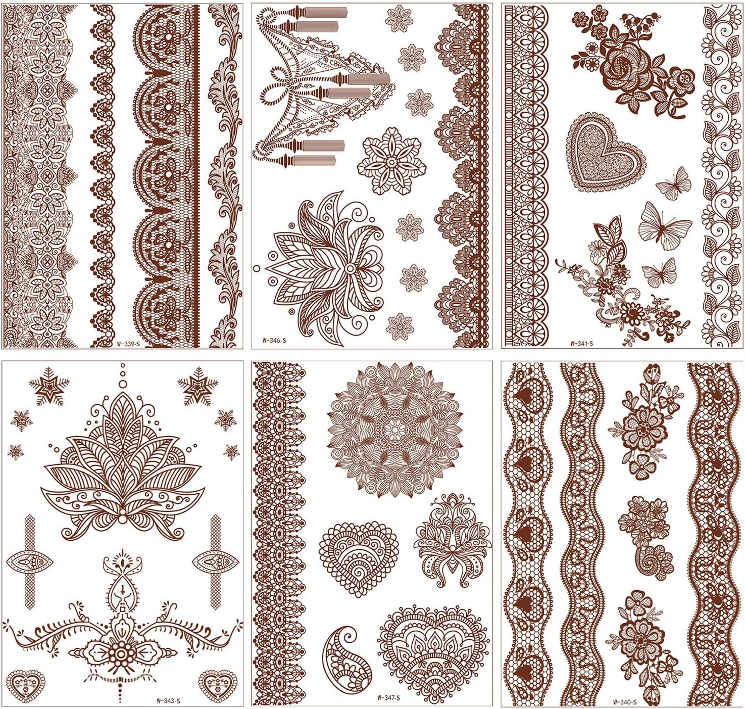 Henna Tattoos, Henna Temporary Tattoos Brown Waterproof Tattoo Stickers for Women Wedding Party Festivals,Parties Decoration Suppliers 6Sheets
