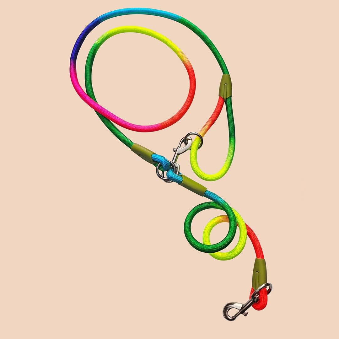SOGA 220Cm Multifunction Hands-Free Rope Pet Cat Dog Puppy Double Ended Leash for Walking Training Tracking Obedience Rainbow image number 3