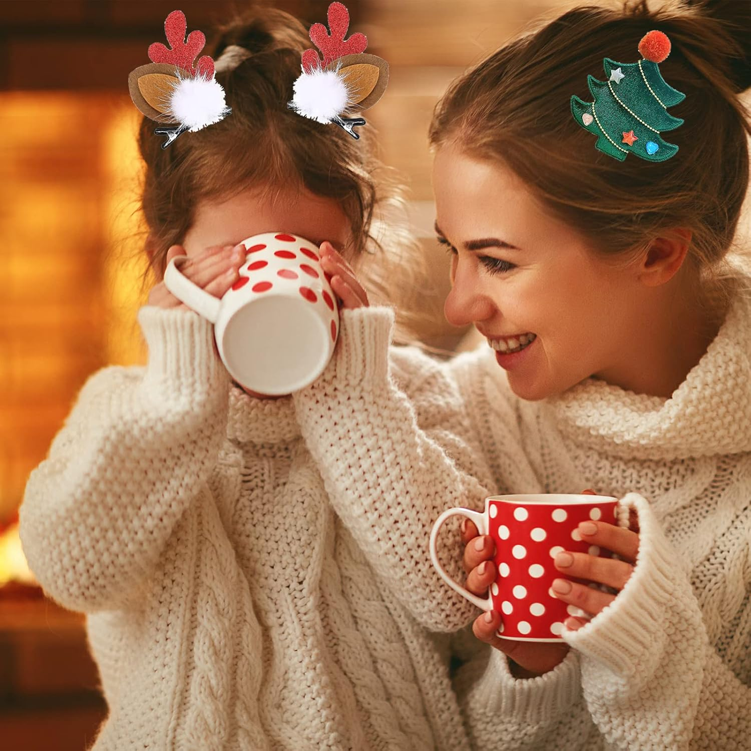 Nbjiuyin 8Pcs Christmas Hair Clips Cute Decorative Cute Hair Accessories Antlers Headdress Hairpin Christmas Tree Hat Hair Bows for Girls Women Kids Gifts image number 2