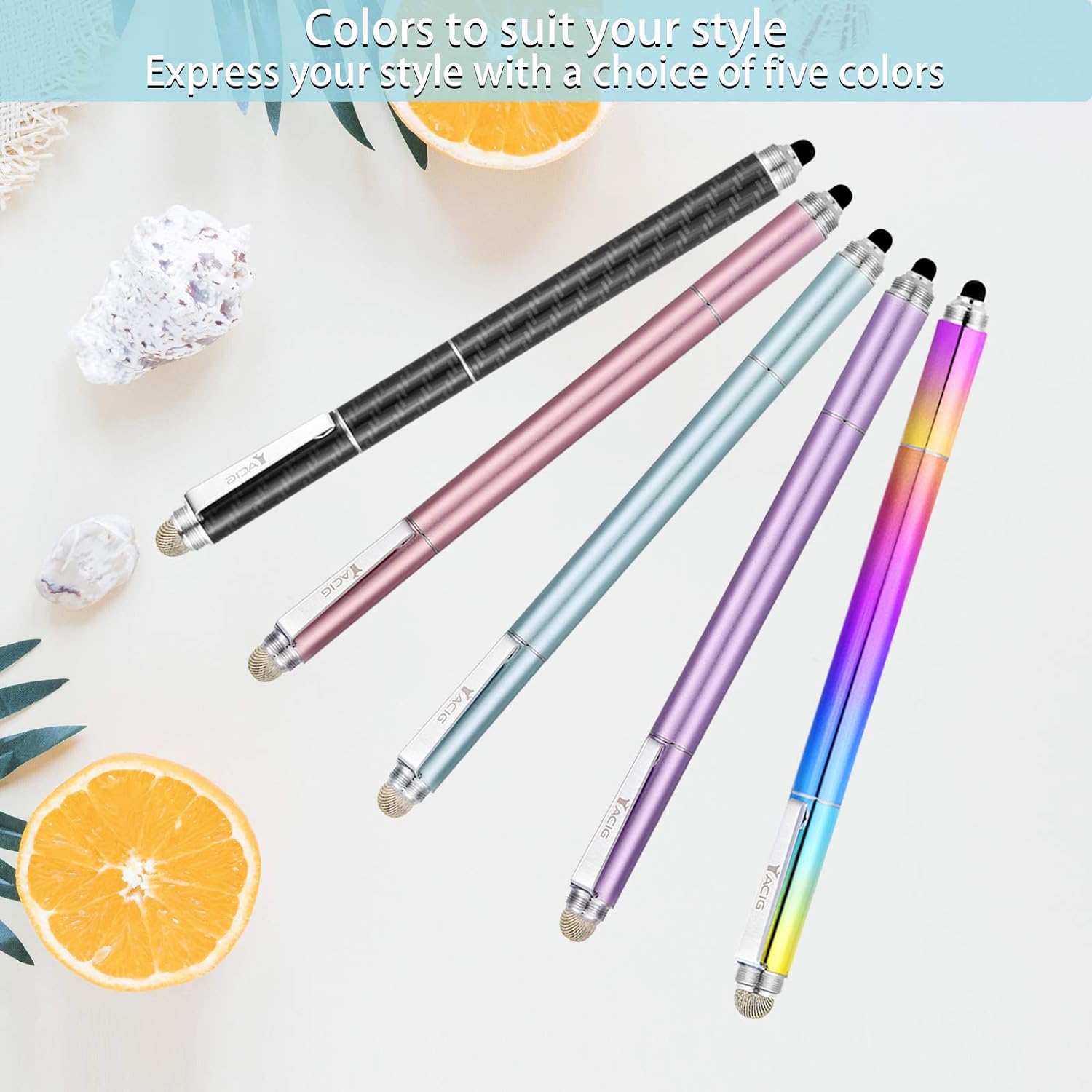 Stylists Pens for Touch Screens Ipad Iphone Android, 4-In-1 High Sensitivity and Precision Touch Screen Stylus Clear Disc Tip, Black Rubber Tip &Mesh Fiber Tip, Rose Gold - Rainbow image number 5