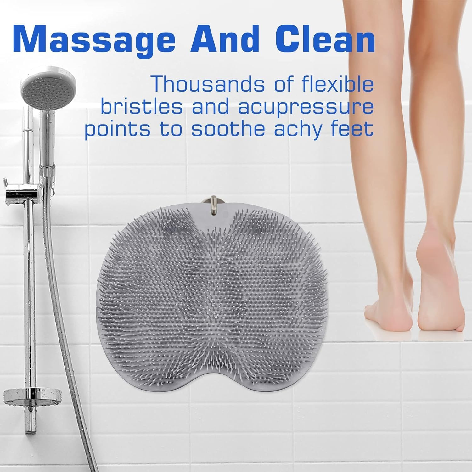 Mumoo Bear Shower Foot Scrubber Mat Back Washer Back Exfoliating Bath Wash Pad Wall Mounted Slip Suction Cups Scrubber for Use in Shower Cups Foot Cleaner for Men and Women (Grey) image number 1
