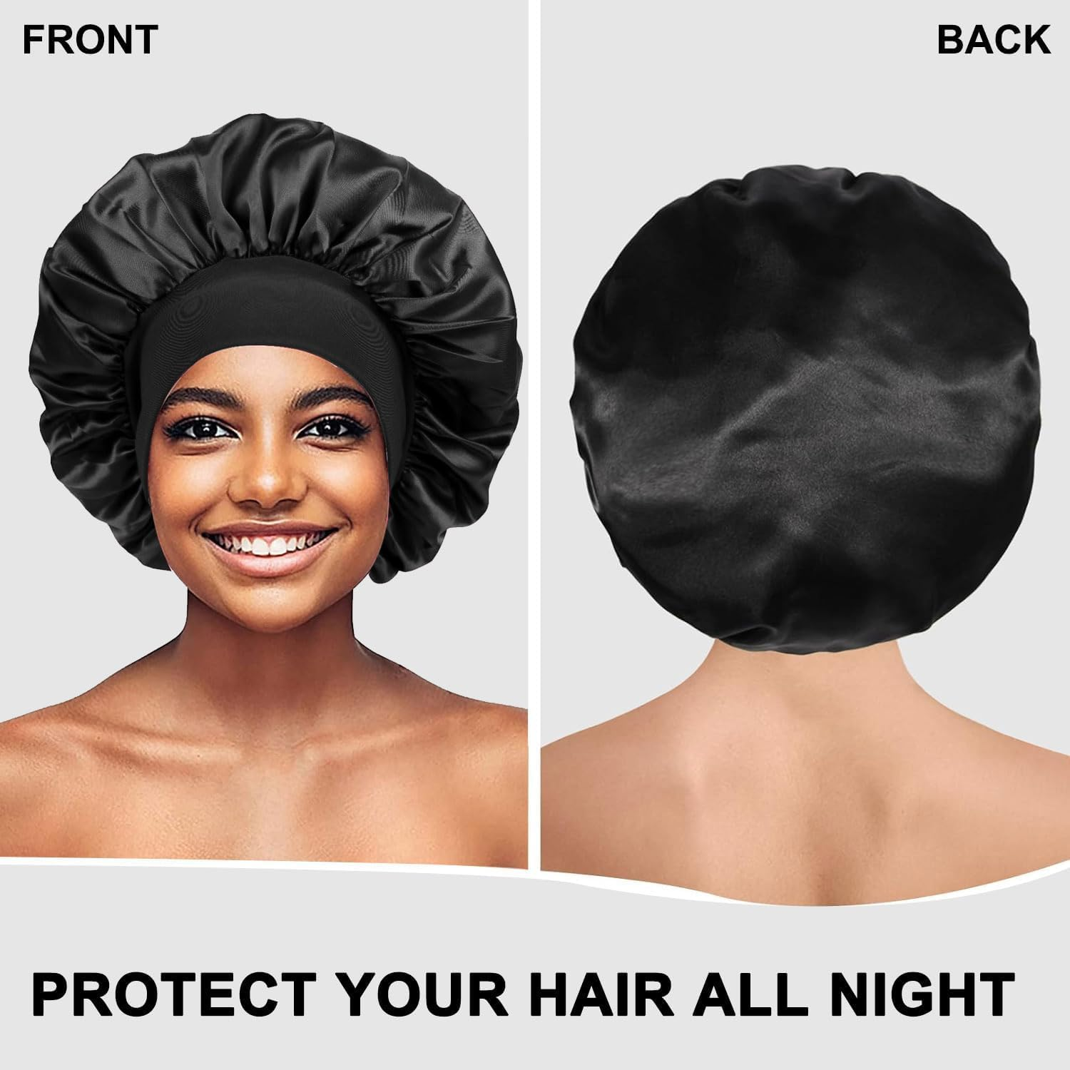 FOLAI 1 X Satin Bonnet Night Sleep Double for Curly Hair, Breathable, Adjustable Sleep Cap with Elastic Band for Attaching to the Head for Women and Girls image number 6