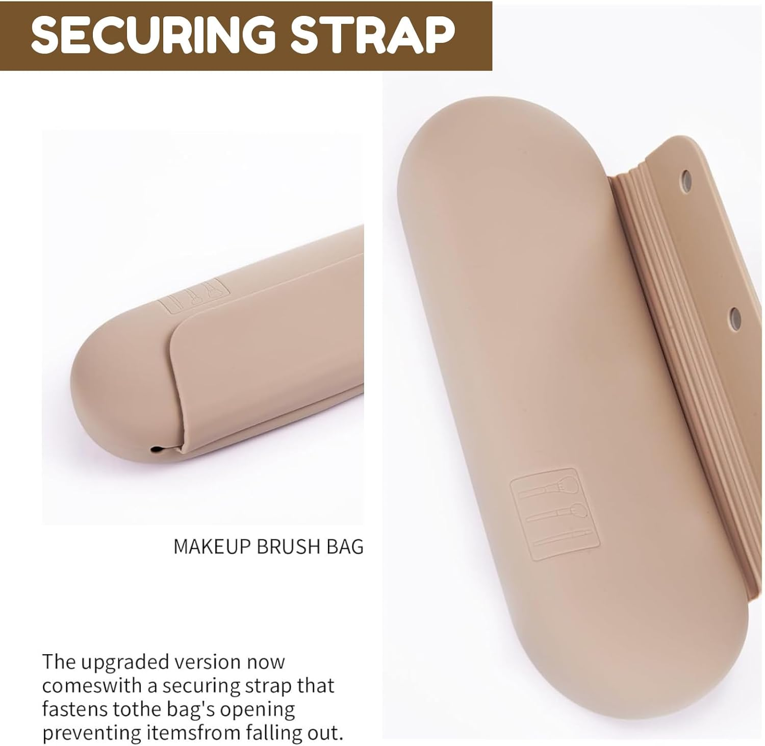 Silicone Makeup Brush Holder Travel Cosmetic Bag &ndash; Soft Portable Cosmetic Face Brushes Holder with Anti-Fall Out Magnetic Closure, Large Travel Makeup Brush Case (Walnut) image number 6