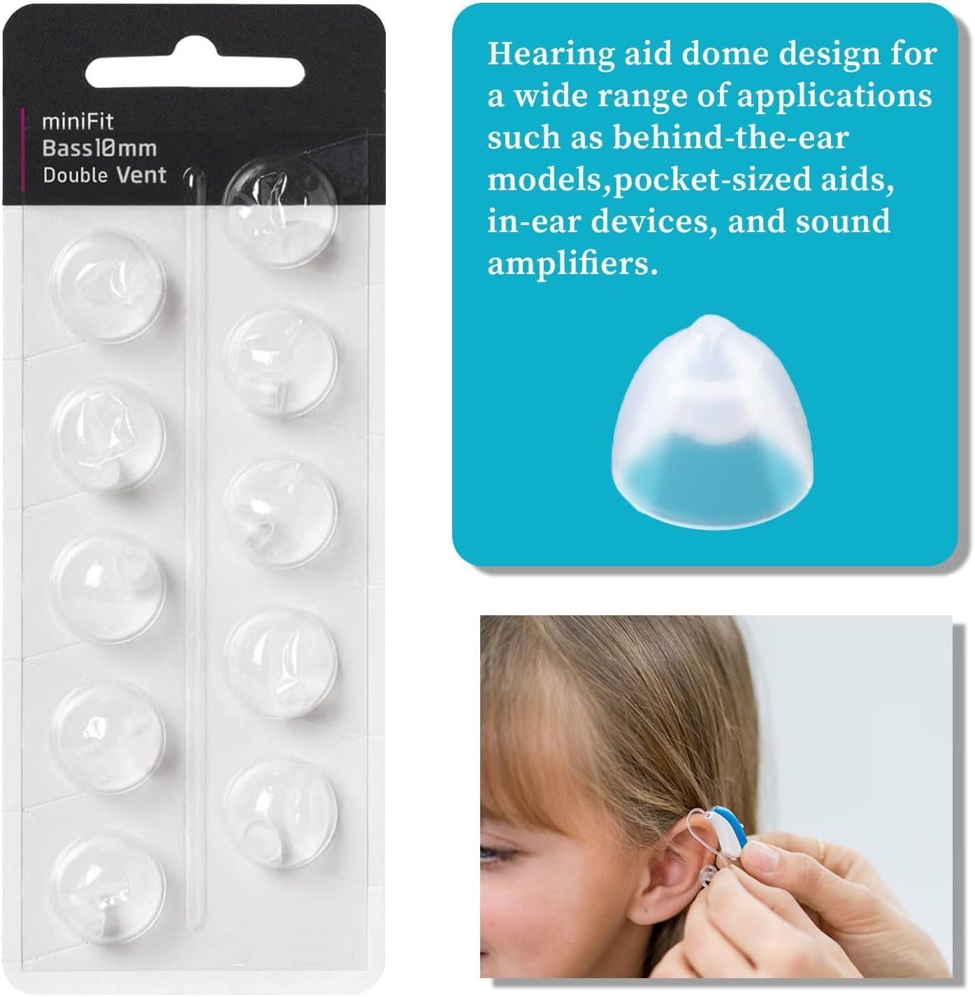 Hearing Aid Domes for Oticon Replacements, 10Mm Double Vent Domes, 2 Pack Universal Silicone Replacement, Universal for Oticon Hearing Aid Accessories (Clear, 10Mm) image number 4