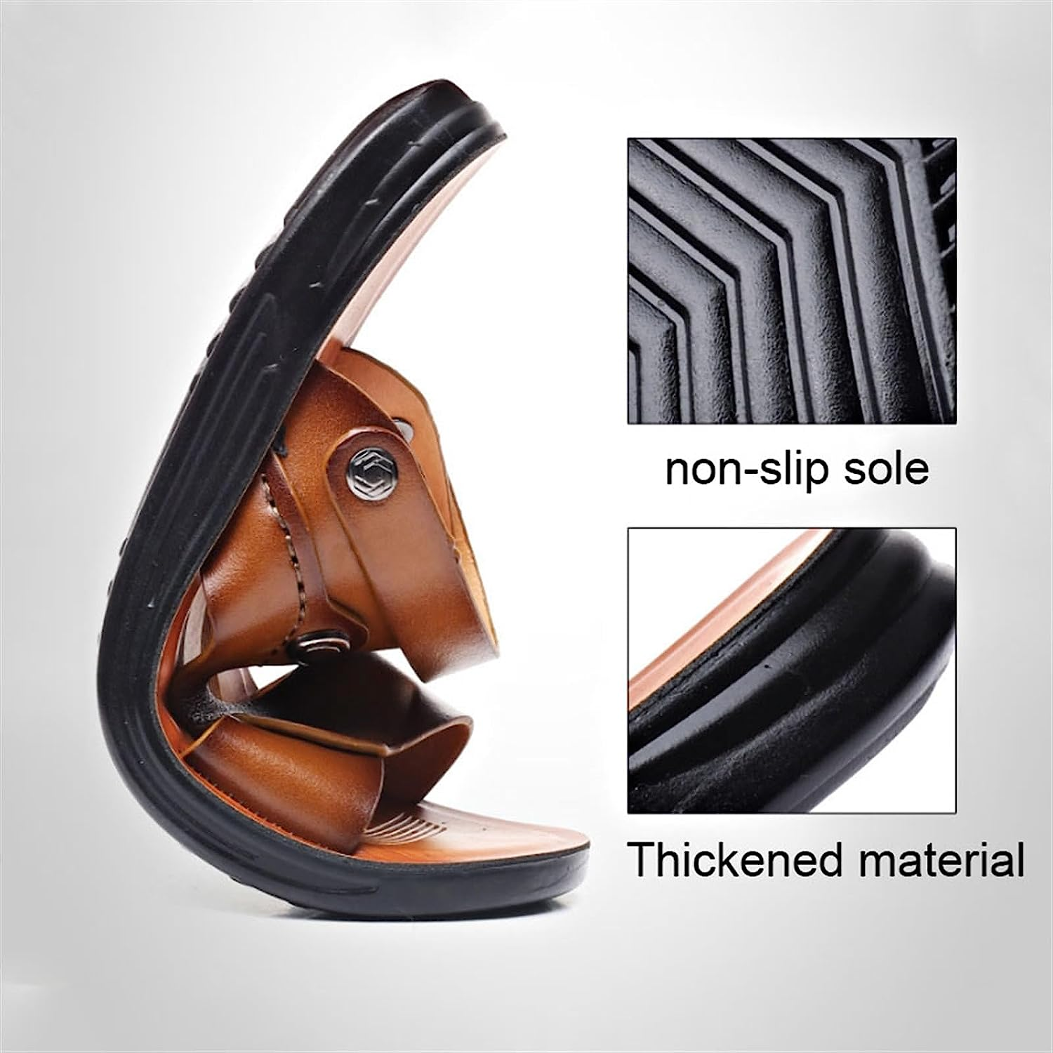 Sandals Men Fashion Men Slide Slippers Outdoor Leather Non-Slip Shoes Beach Slip-On Sandals Travel Slippers (Color : Black, Size : 8) image number 5