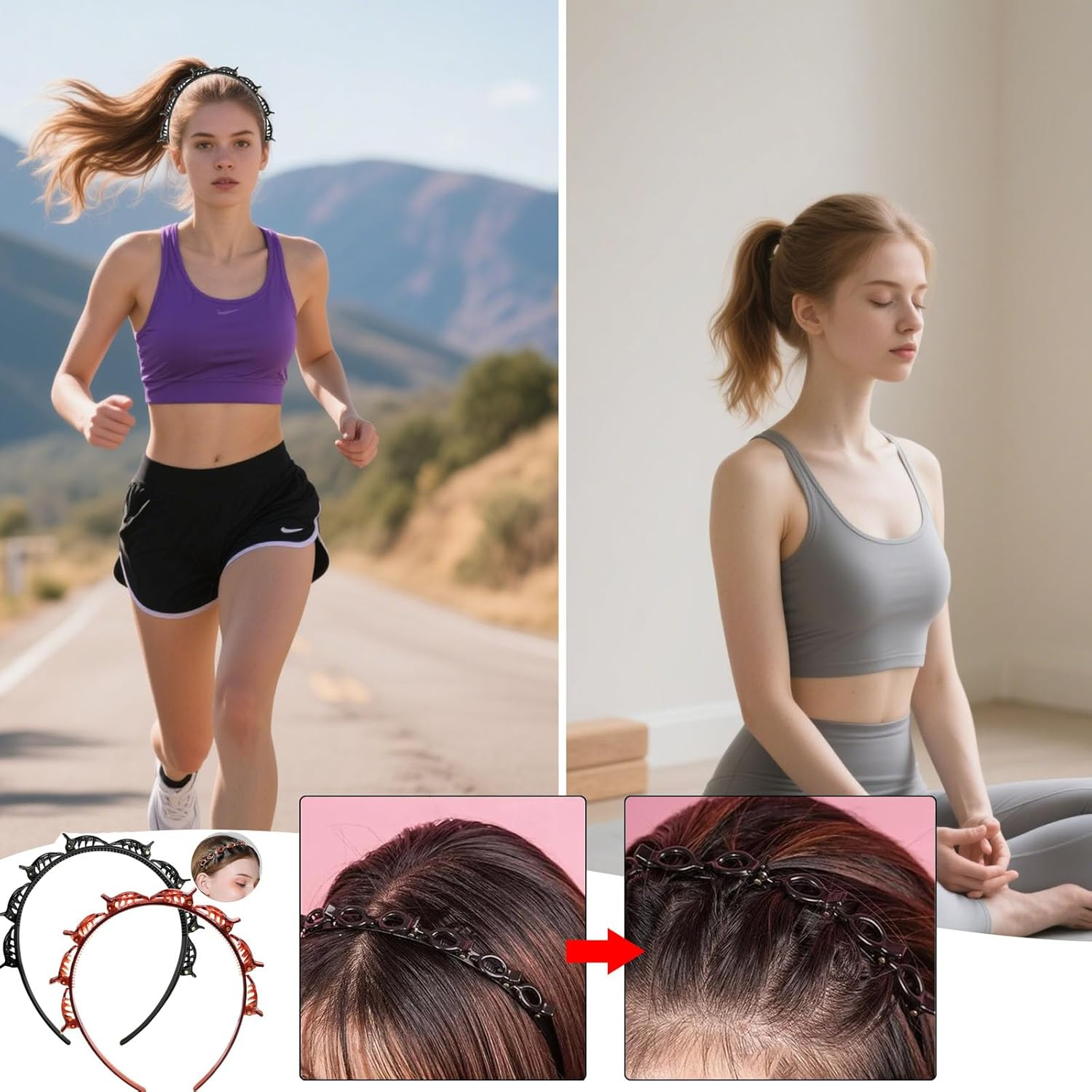 Pack of 4 Headbands with Clips, Braided Hair Clips, Women'S Bangs, Hairstyle Hairpin, Double Layer, Non-Slip, Pony Hairpin for Women, Girls, Styling Accessories image number 1