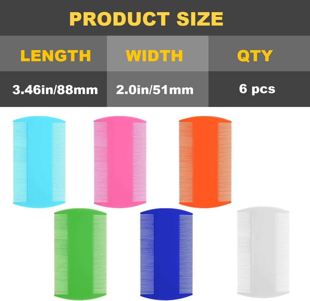 6 Pcs Head Hair Comb, Flea Comb, Double Sided Fine Tooth Comb, Lice Comb for Dandruff Removal, for Adults and Children(6 Colors) image number 1