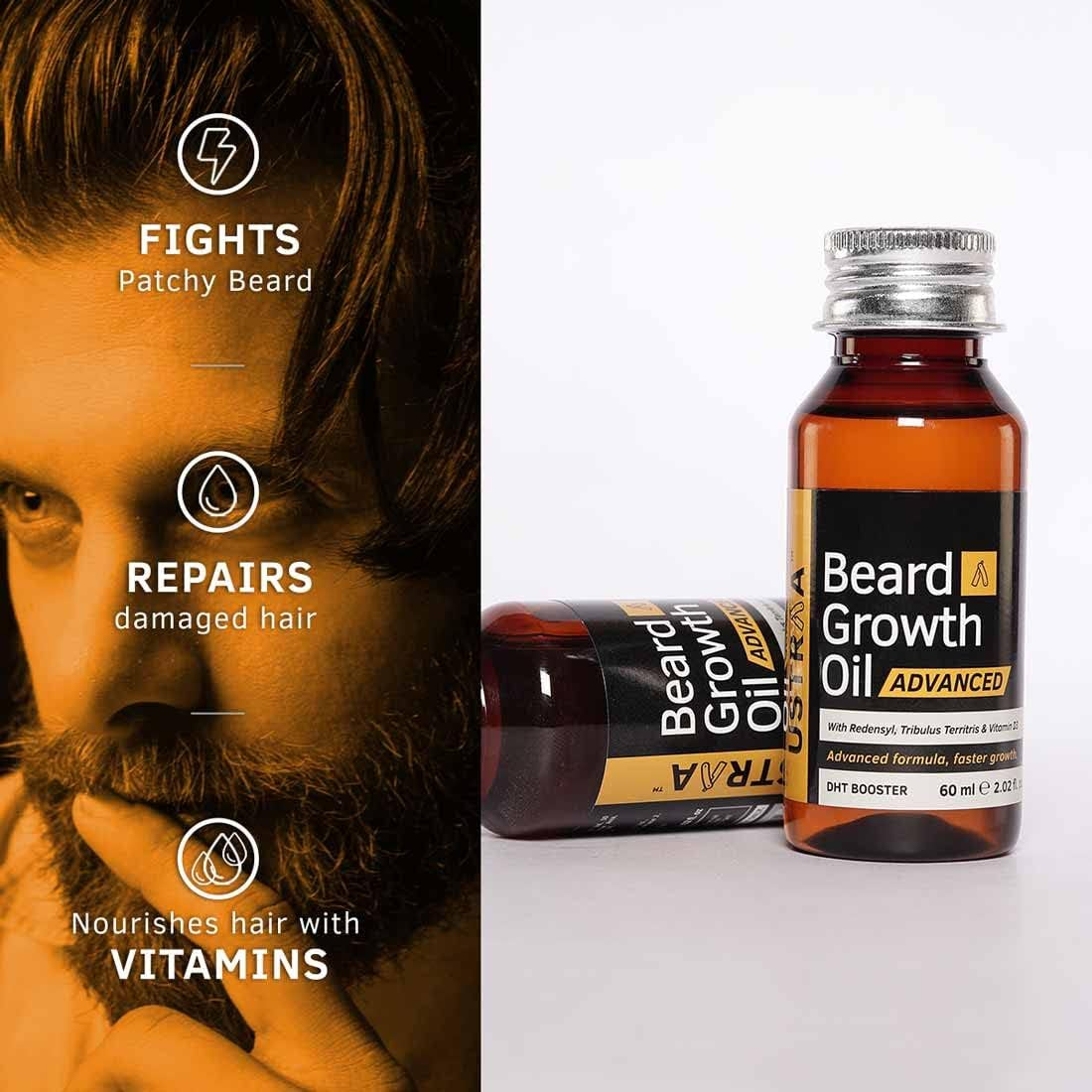 USTRAA Beard Growth Oil Advanced - 60Ml - Beard Growth Oil for Patchy Beard, with Redensyl and DHT Booster, Nourishment & Moisturization, No Harmful Chemicals image number 3