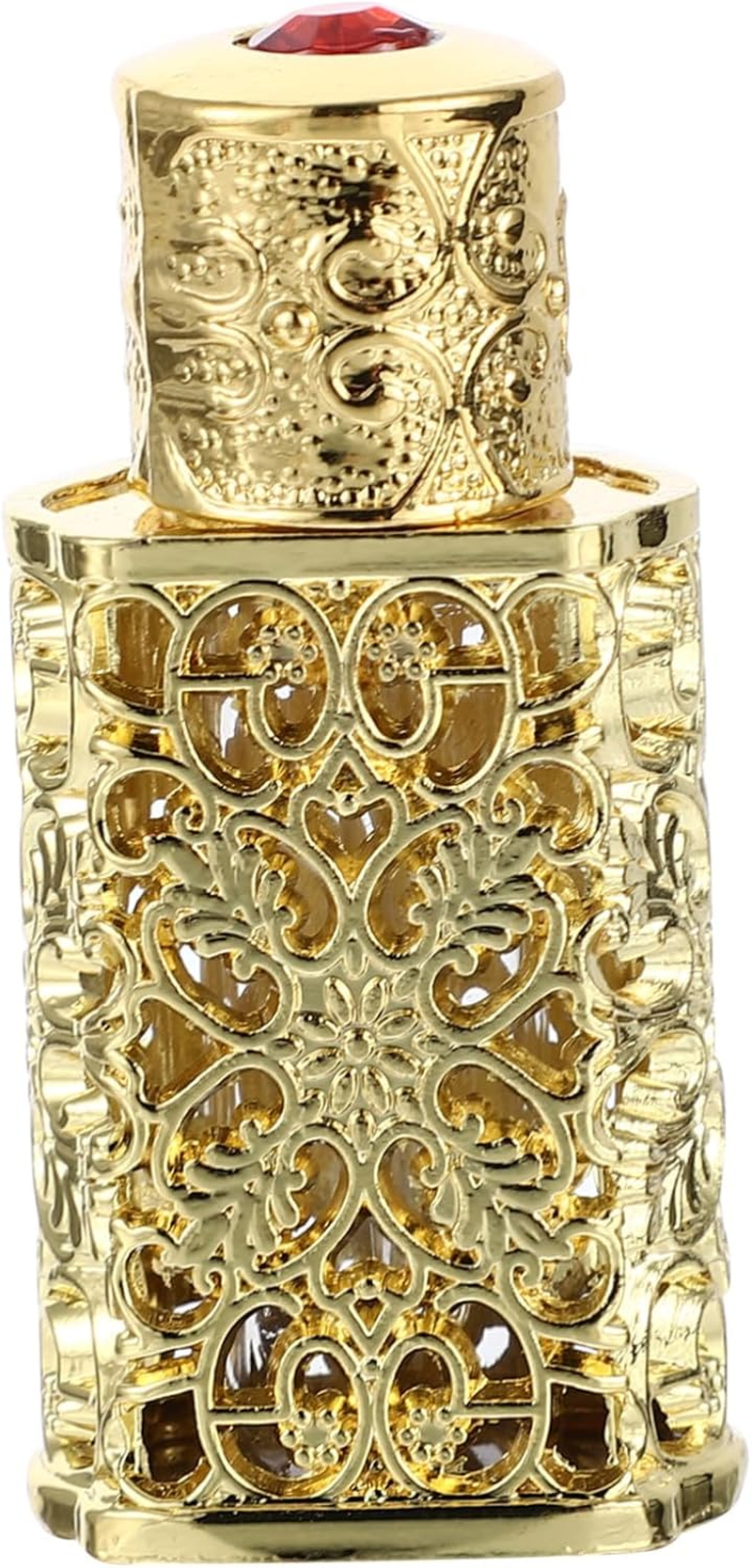 KOMBIUDA 3Ml Essential Oil Storage Bottle Metal Glass Perfume Dispenser Hollow Engraved Spray Bottle for Travel and Cosmetic Use