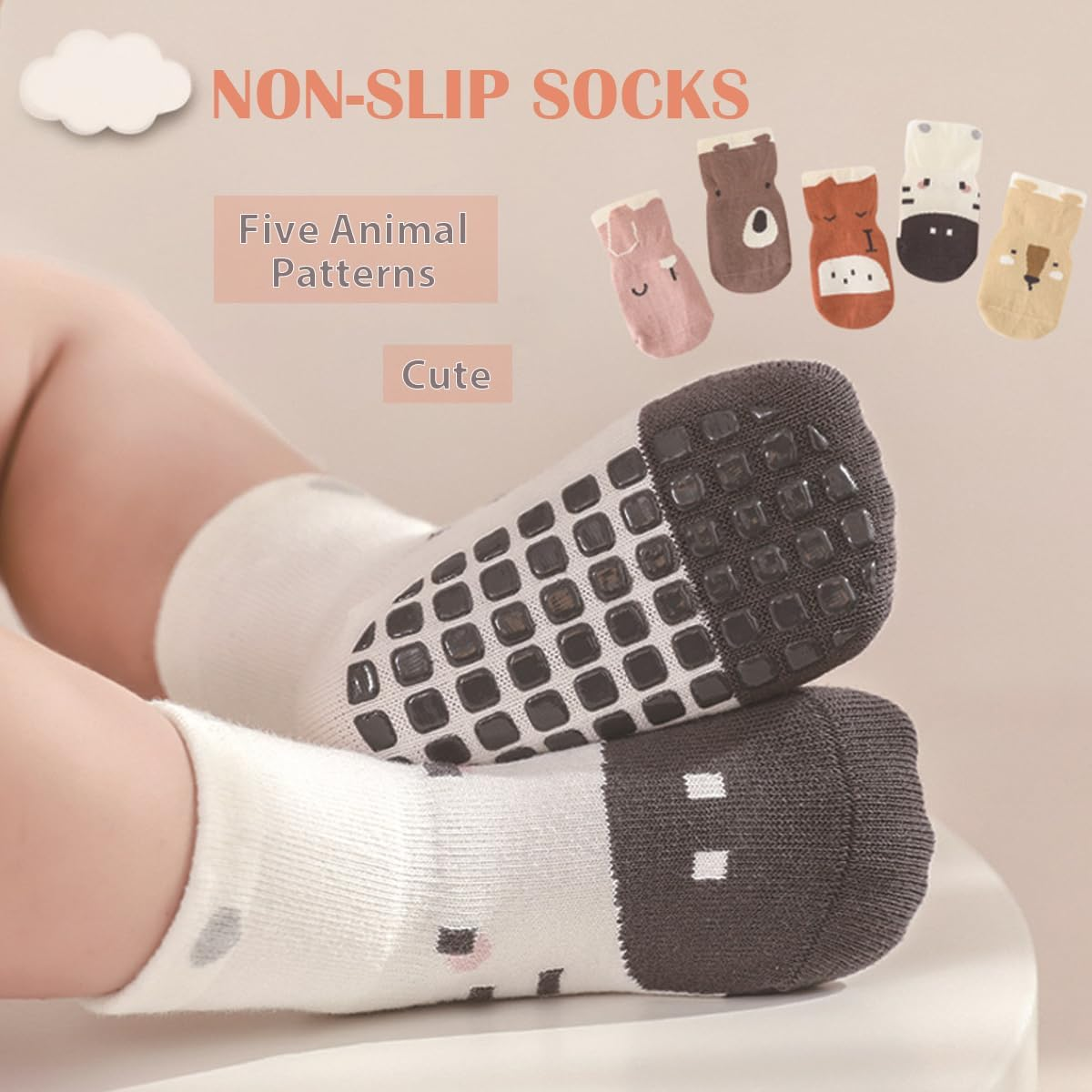 Unisex Baby Non-Slip Socks, Toddlers Kids Soft Cotton Crew Socks with Grippers Crawling Socks for Babies Non-Skid Ankle Socks for Boys Girls Newborn Infant 0-12 Months/1-3/3-5 Years image number 2