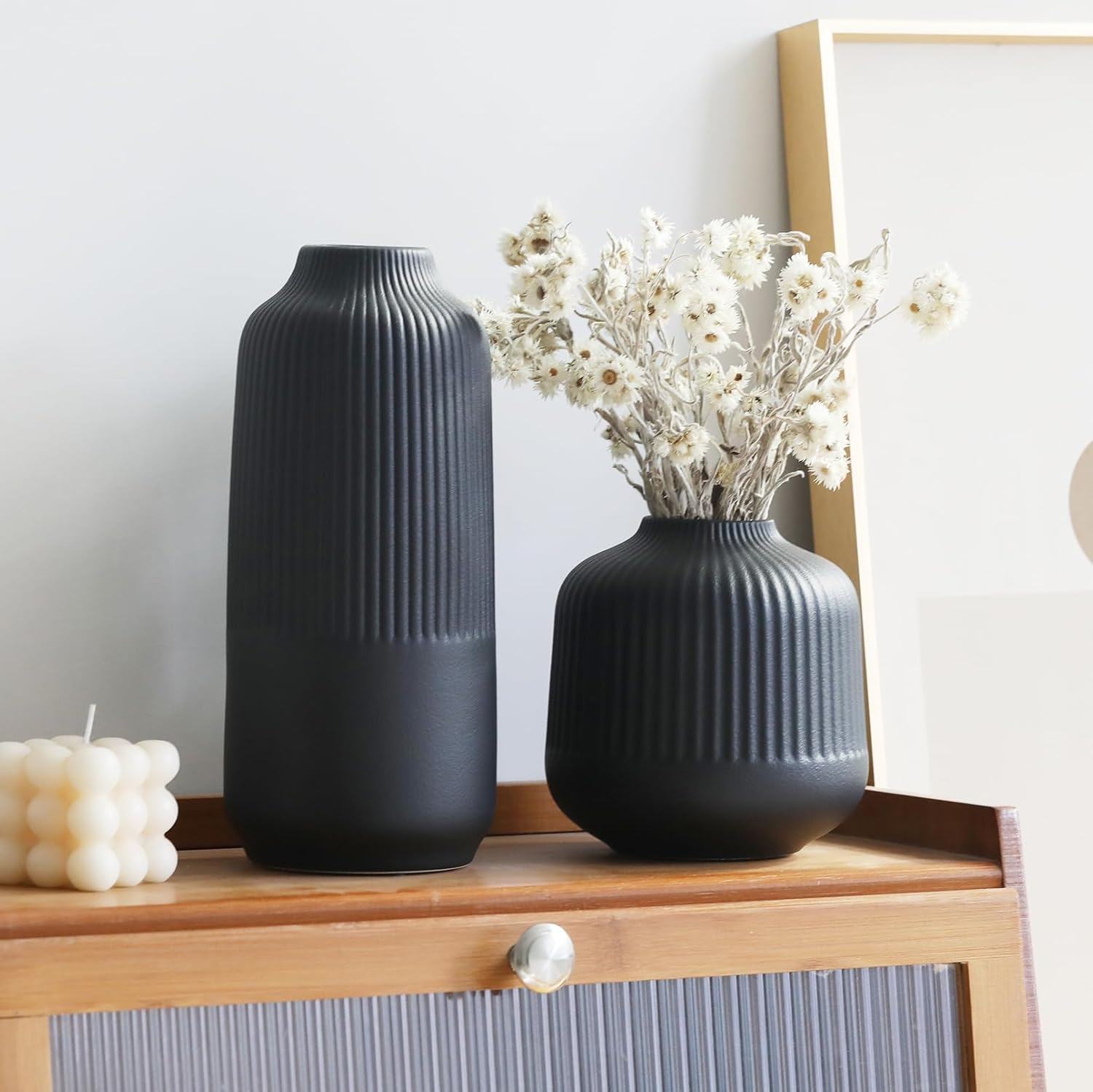 Ceramic Vase for Home Decor, White Vases for Dried Flower, Living Room Decoration, Office, Living Room, Kitchen,M