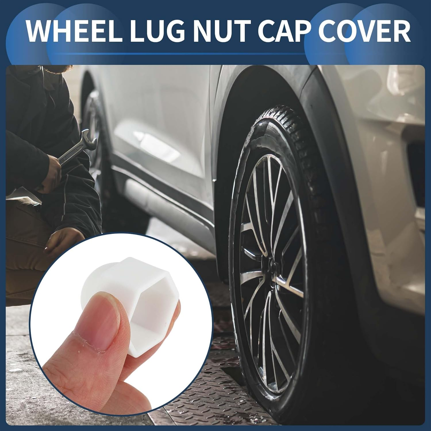 INFINAUTO Wheel Nut Bolt Outer 19 Mm Rims Tyre Nut Screws Dust Cap Cover Nut Protection Plastic White Pack of 1