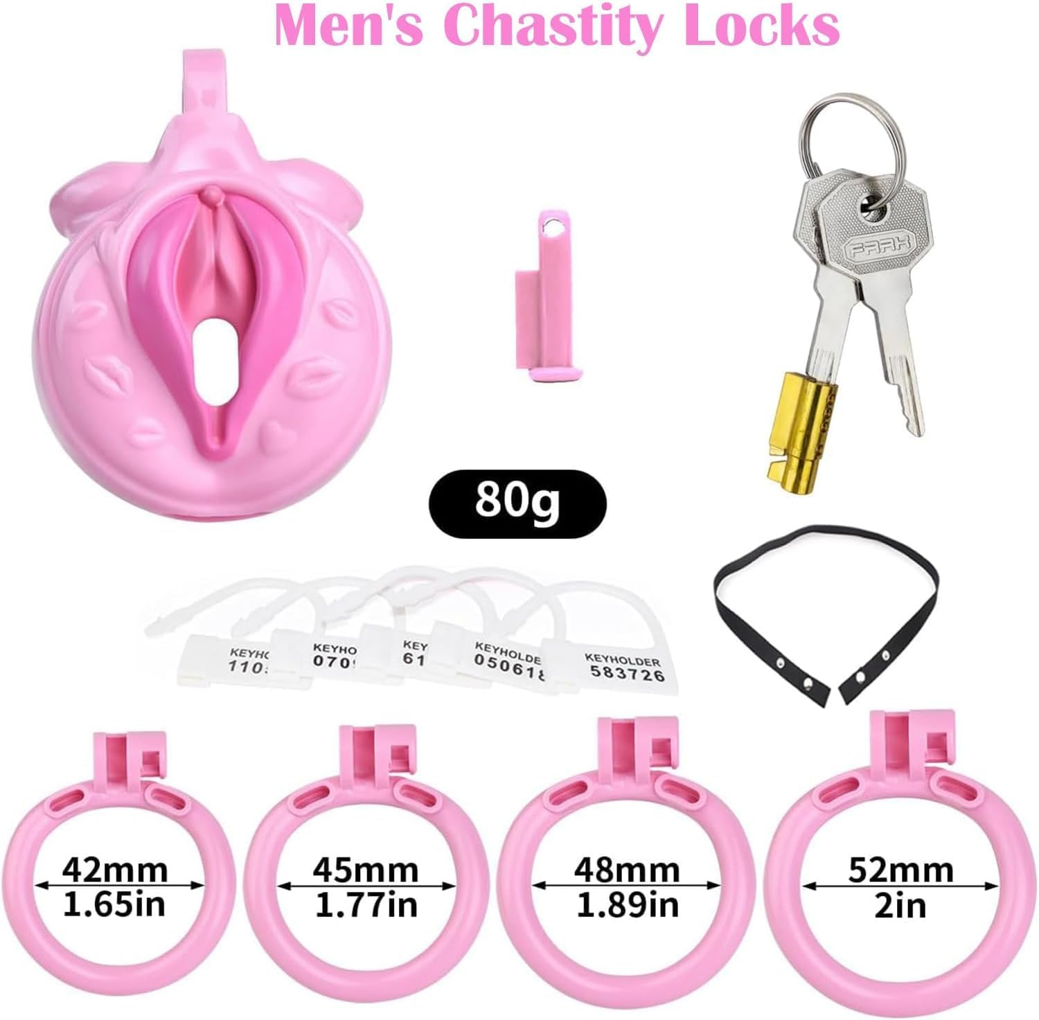 Male Inverted Negative Sissy Chastity Cage with 4 Rings Set, Small Men Flat Chastity Device Lock, Realistic Pussy Cage Design, BDSM Bondage Adults Sex Toys for Gay Couples (Pink) image number 3