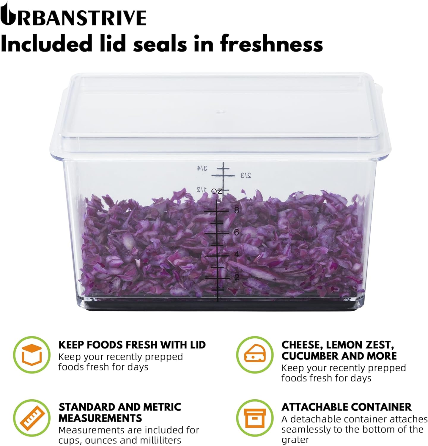 Urbanstrive Cheese Grater with Container Box Grater Stainless Steel Graters for Kitchen Cheese Shredder Parmesan Shredder Kitchen Gadgets Kitchen Tools Kitchen Gifts for Chef Dishwasher Safe Zester - Black image number 4