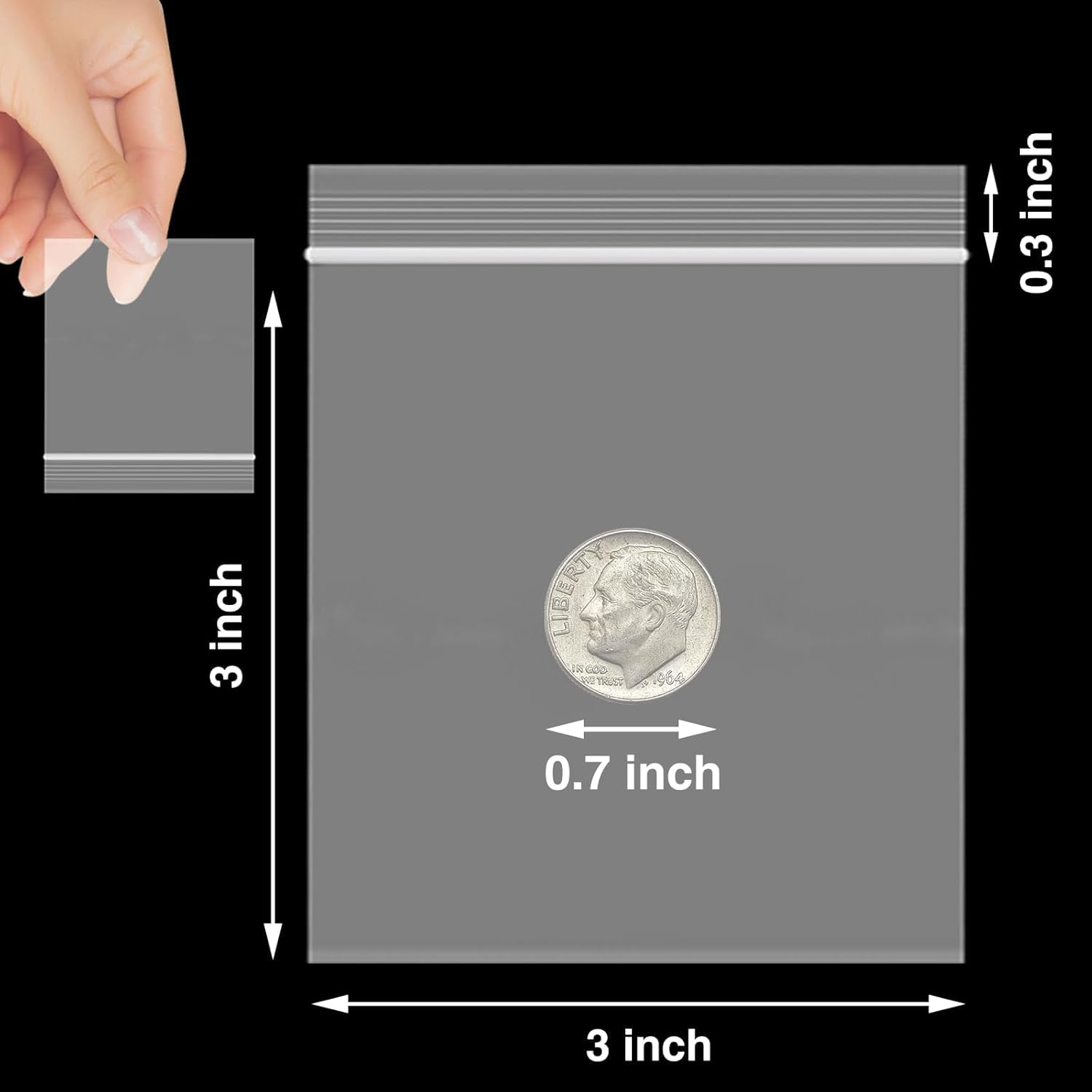 240Pcs 3X3 Zip Lock Bags, Clear Small Plastic Baggie for Pills, Rings, Snacks, Reclosable Seal image number 6