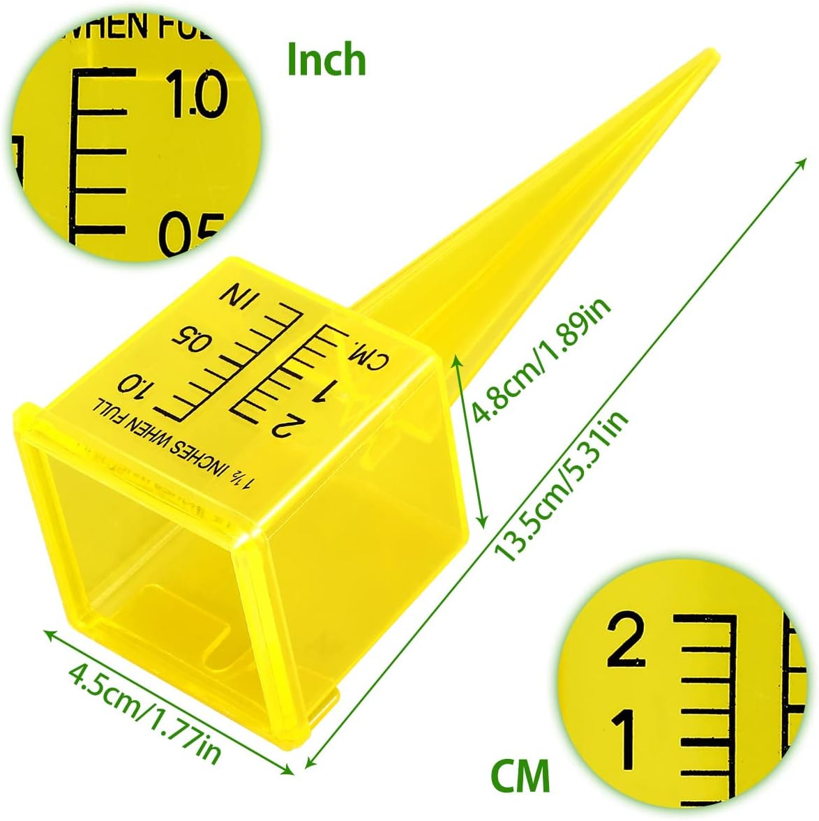 Bright Yellow Transparent Rain Gauge Outdoor Water Measuring Tool Plastic Sprinkler Gauge Instrument Reusable Garden Water Gauge Sprinkler Gauge for Garden Lawn Backyard (10Pcs)
