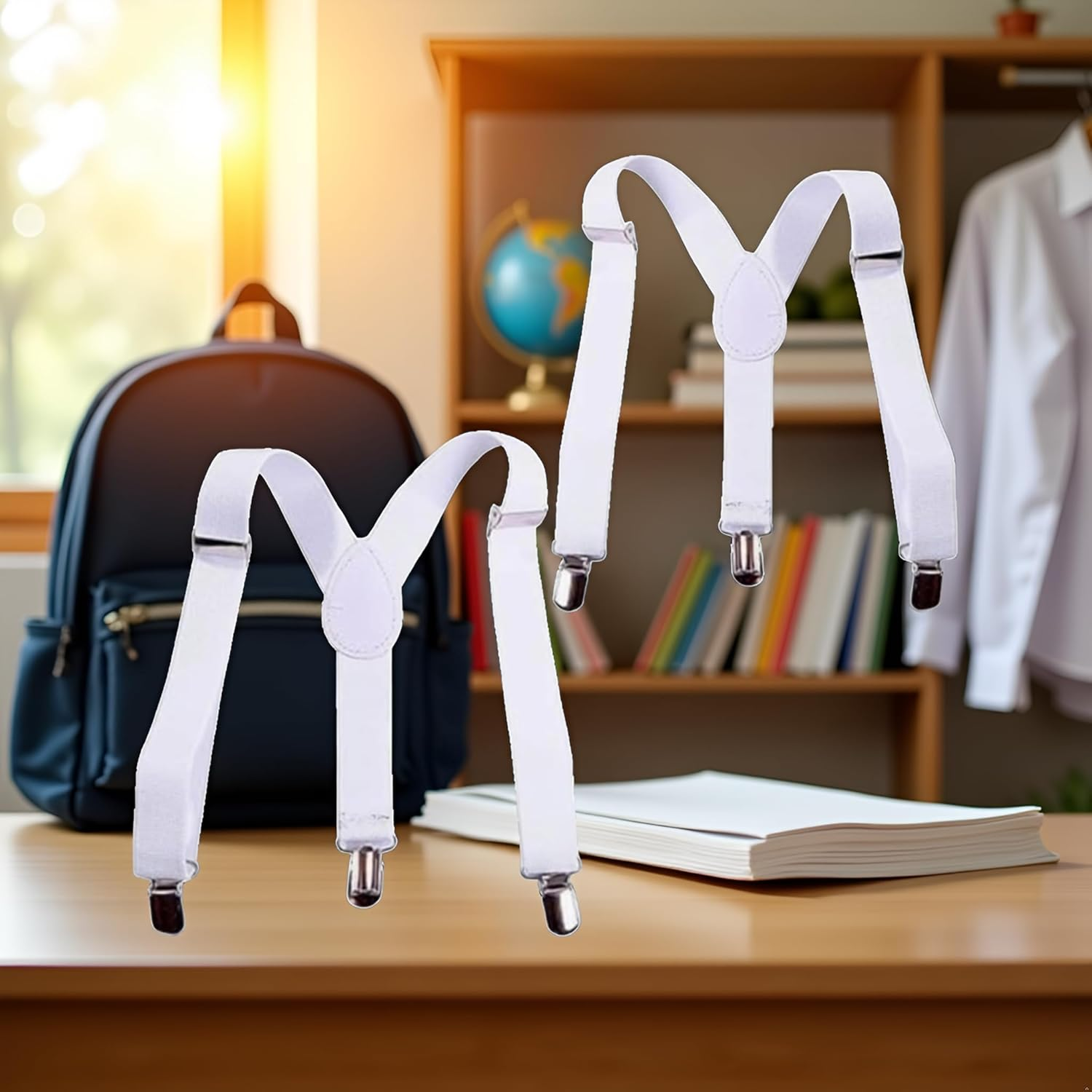 2Pcs White Kids Suspenders Braces,Adjustable Clip on Y-Back Elastic Suspenders with Metal Clips for Boys Girls Boys' Accessories Clothing, Shoes and Jewelry image number 1