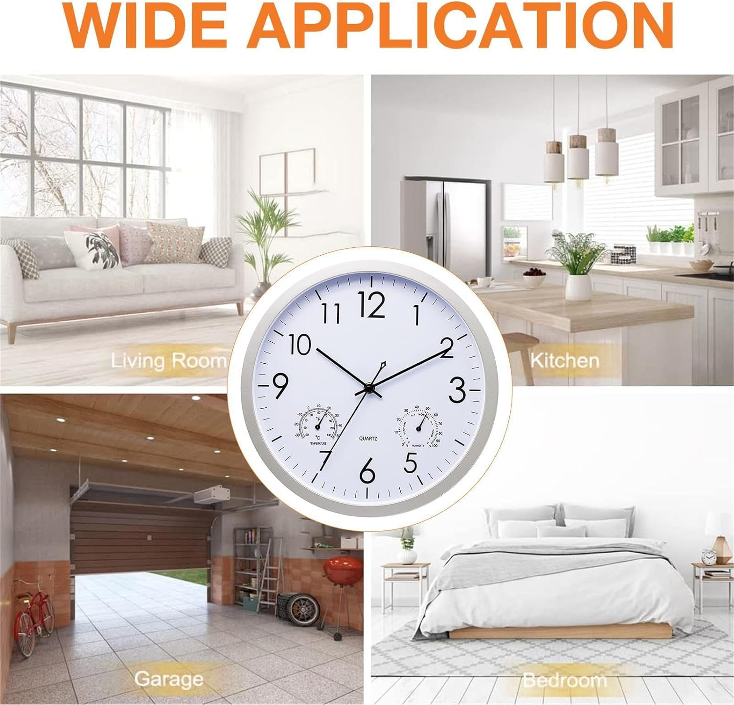 Waterproof Wall Clock, Bathroom Modern Clocks with Temperature and Humidity | Garden Clock Outdoor Weather Station, Elegant Patio Clocks for Bathroom, Toilet, Garden image number 2