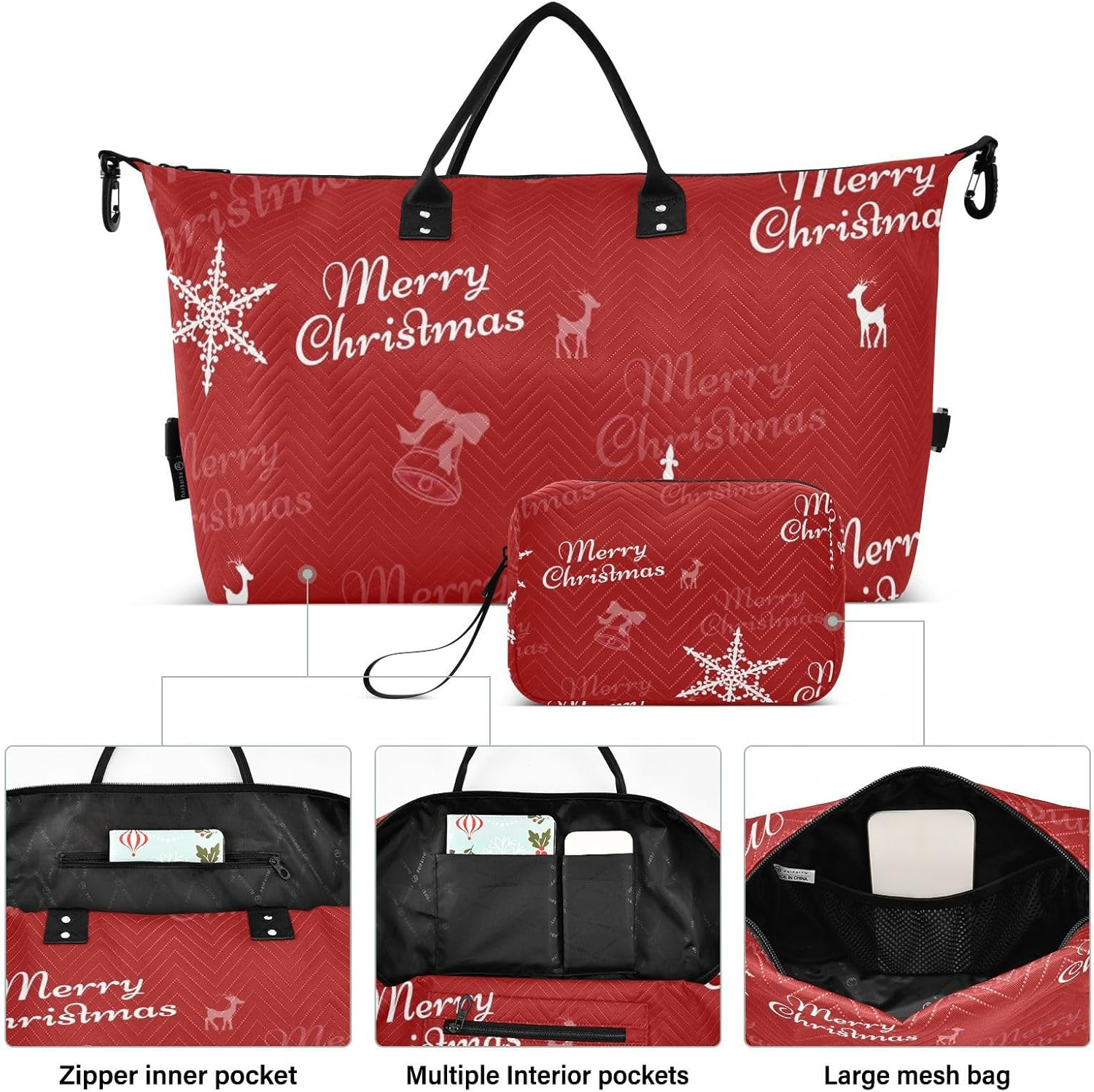 Red Christmas Party Duffel Bags Travel Weekender Gear Bag Workout Bag with Adjustable Strap for Sports Waterproof, Red Christmas Party, 1 Size image number 3