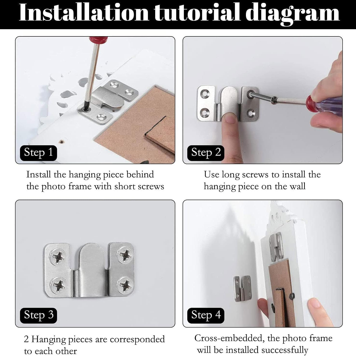 6 Pairs Flush Mount Bracket Heavy Duty Picture Hangers, Stainless Steel Flush Mount Bracket, Flush Mount Brackets Interlocking Flush Mount Brackets image number 2