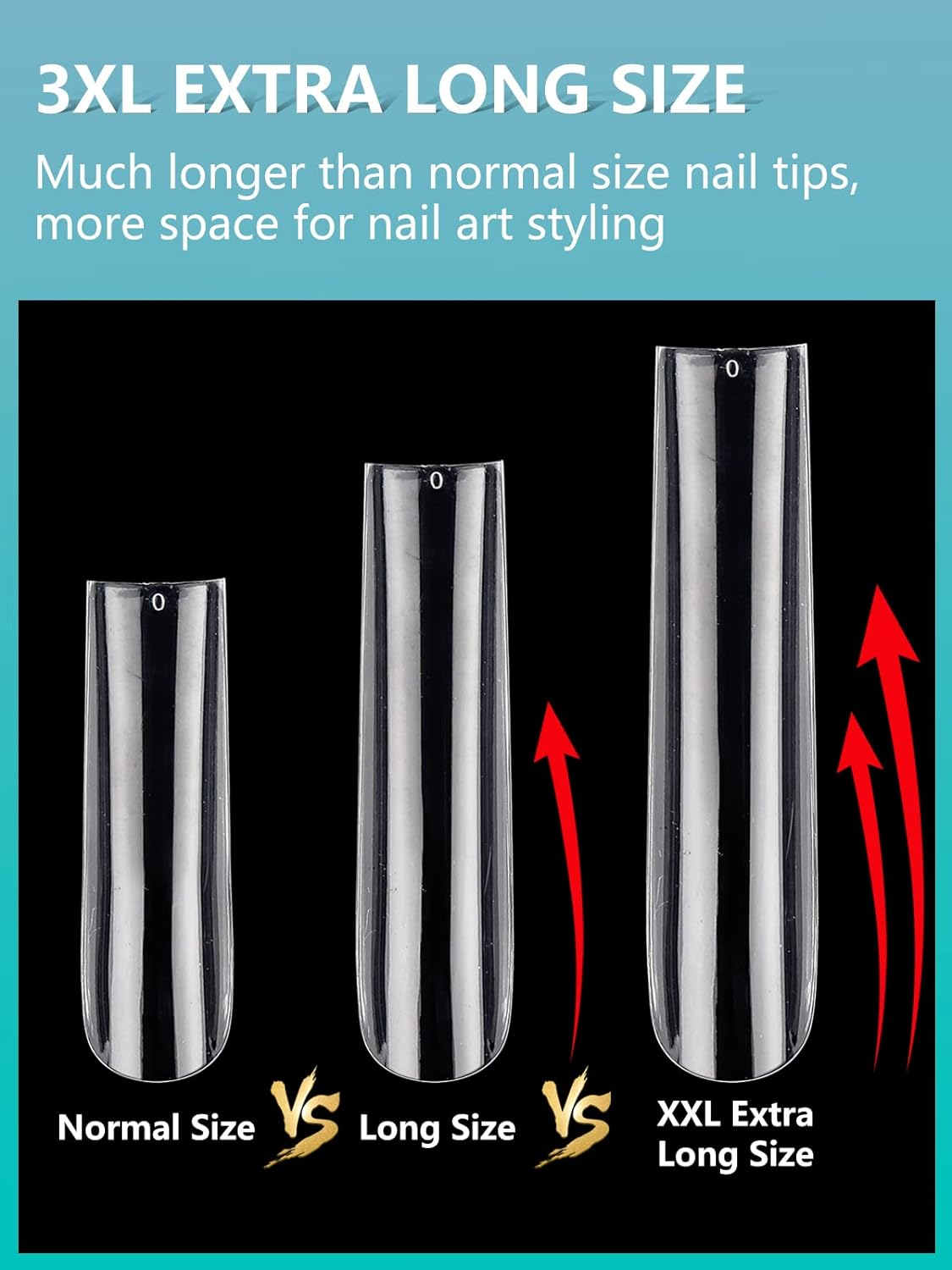 LIONVISON 3XL Clear Full Cover Square Nail Tips for Acrylic Nails Professional, 504PCS Extra Long Tapered Square Straight Nails Tips, 12 Sizes Press on Gel False Nail Tips for Nail Salons Home DIY image number 4