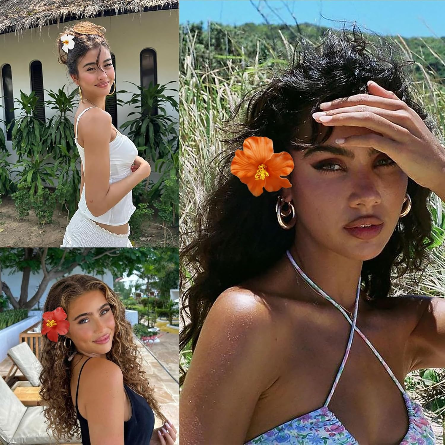 Nayyana 3 Pieces Hawaiian Flower Hair Clips for Women, Plumeria Hibiscus Hair Clip, Hair Clips, Hawaiian Flower Hair Clips, Artificial Flower Clips for Holiday, Beach Party image number 1