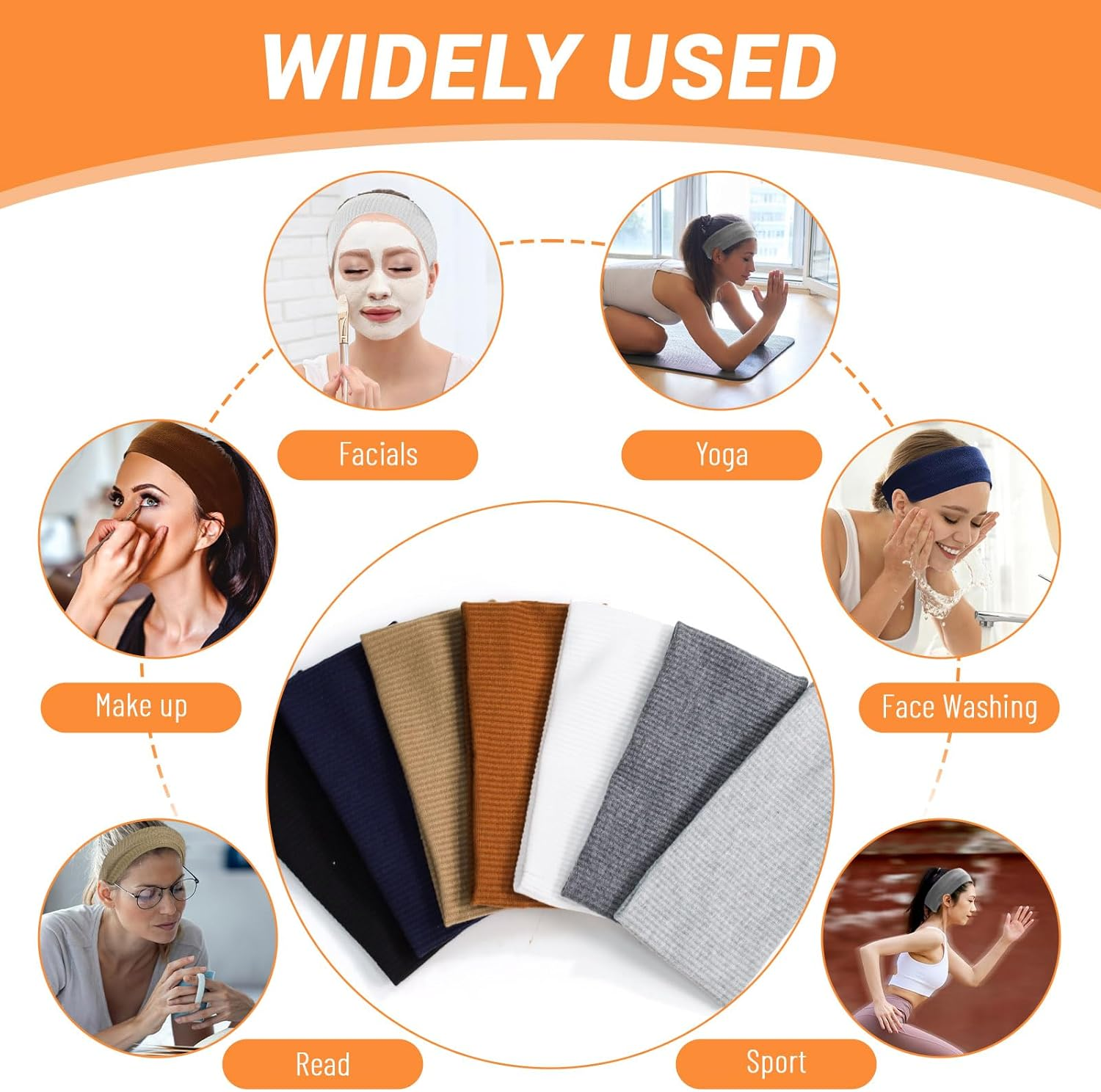 7Pcs Headbands for Women Non Slip Wide, Elastic Soft Head Bands for Women'S Hair Thick Stretchy Workout Yoga Fashion Hair Bands image number 5