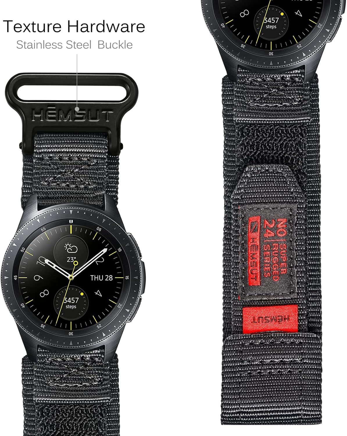 HEMSUT Wide Nylon Hook & Loop Watch Band with Metal Buckle, Quick Release 20Mm/22Mm for Outdoor Sports Smartwatches image number 3